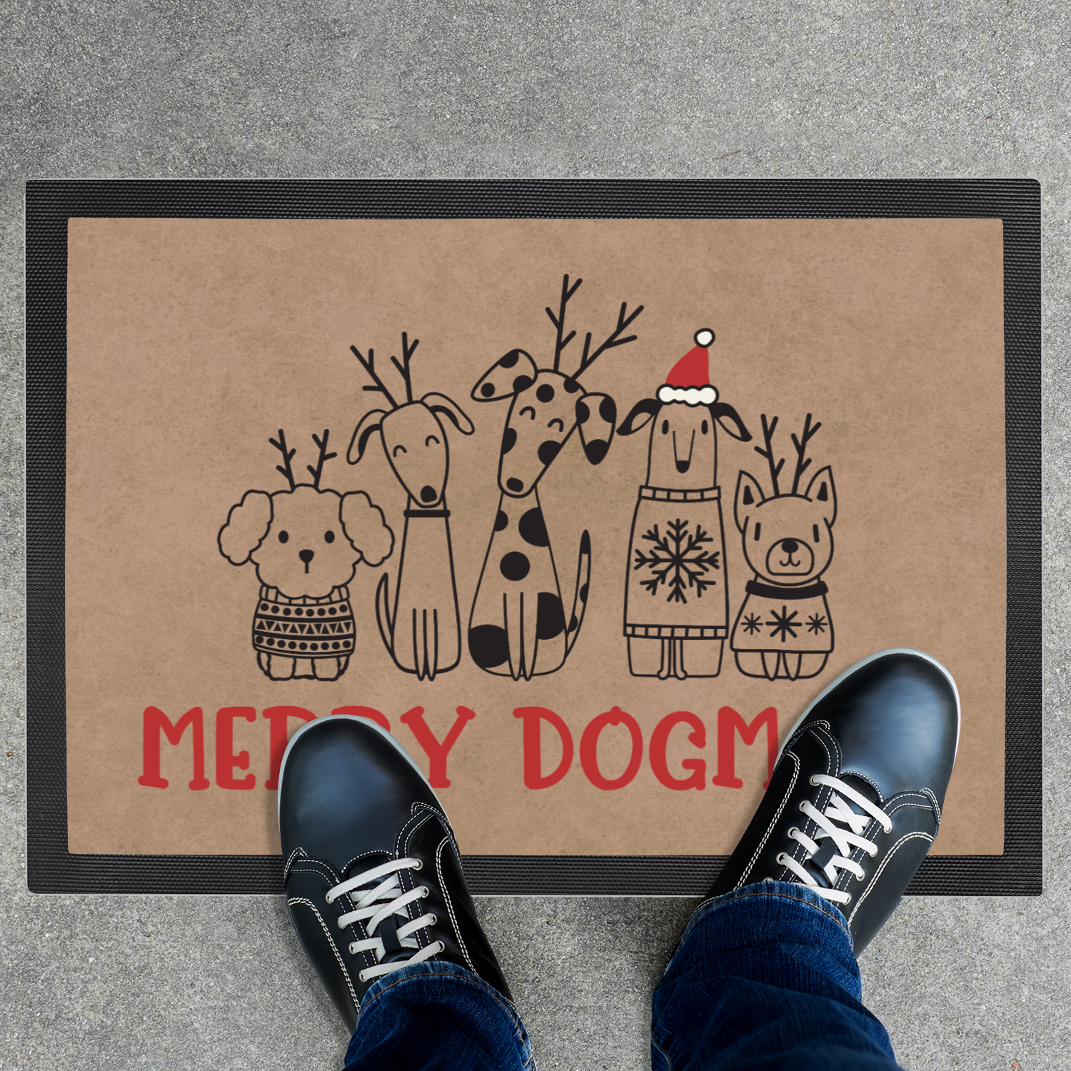 Merry Dogmas Rubber Dog Lover Doormat, Front Door Rug Mat - PuppyJo Door Mat
