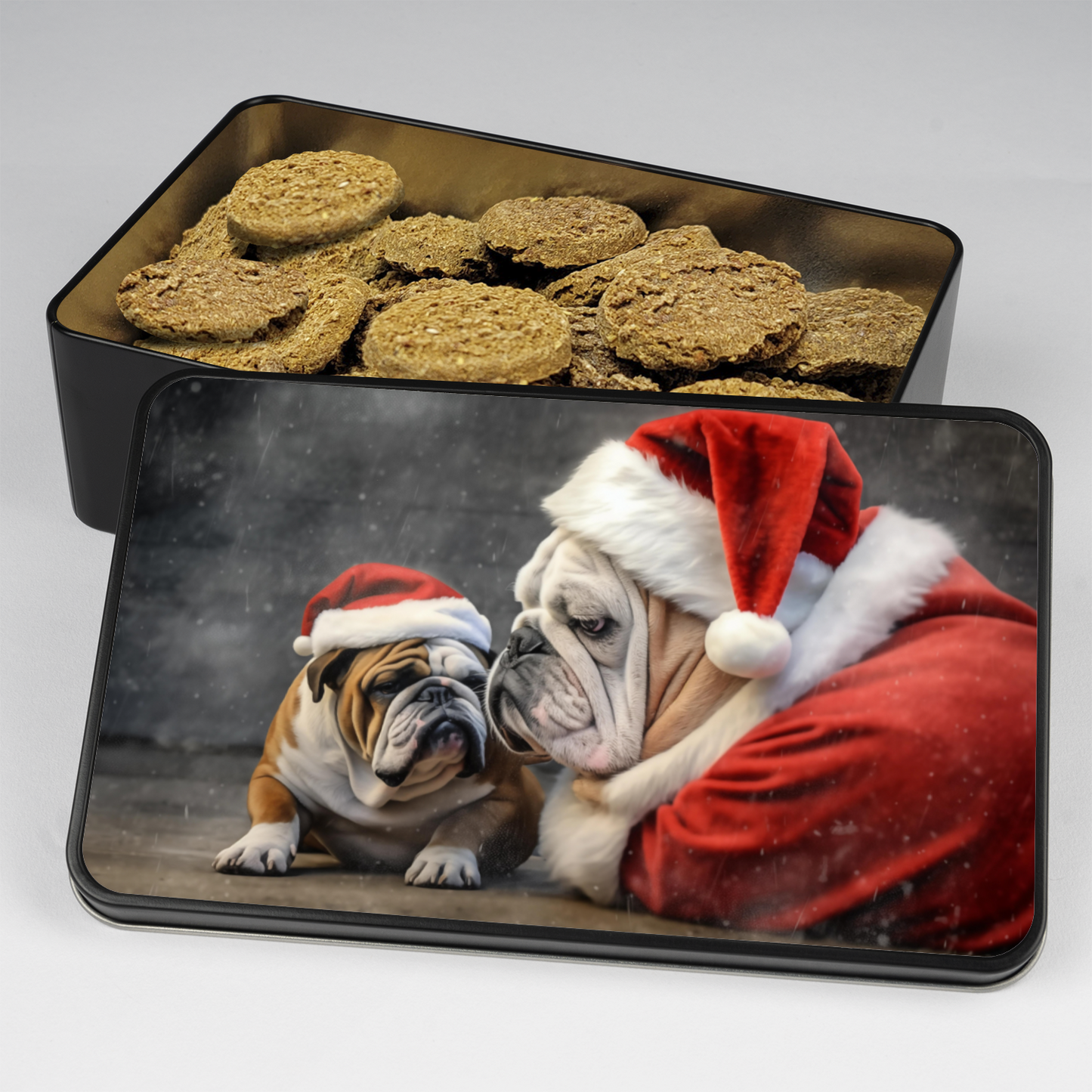 Christmas English Bulldog Lover Dog Treats in Keepsake Holiday Tin - PuppyJo Pet Treats