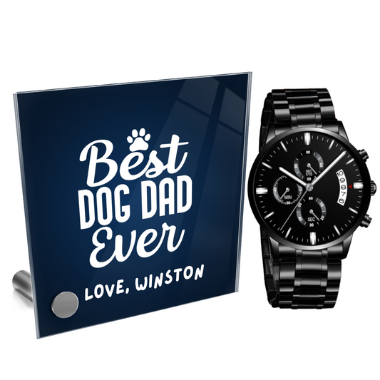 Personalized Best Dog Dad Ever Watch and Message Stand - PuppyJo