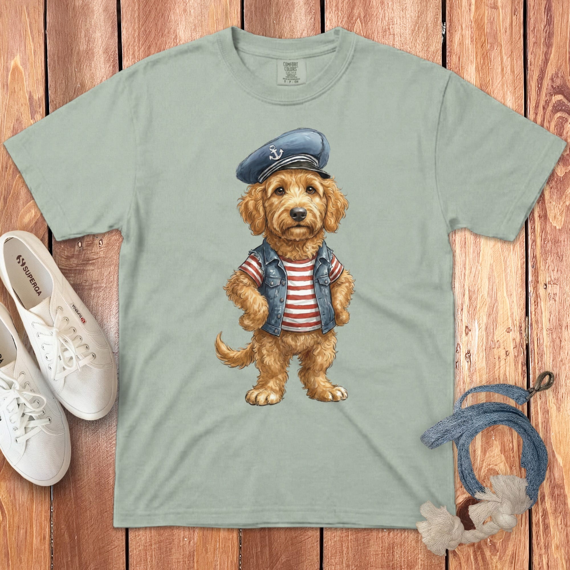 Nautical Apricot Doodle Signature T-Shirt in Bay / S by Puppy Jo