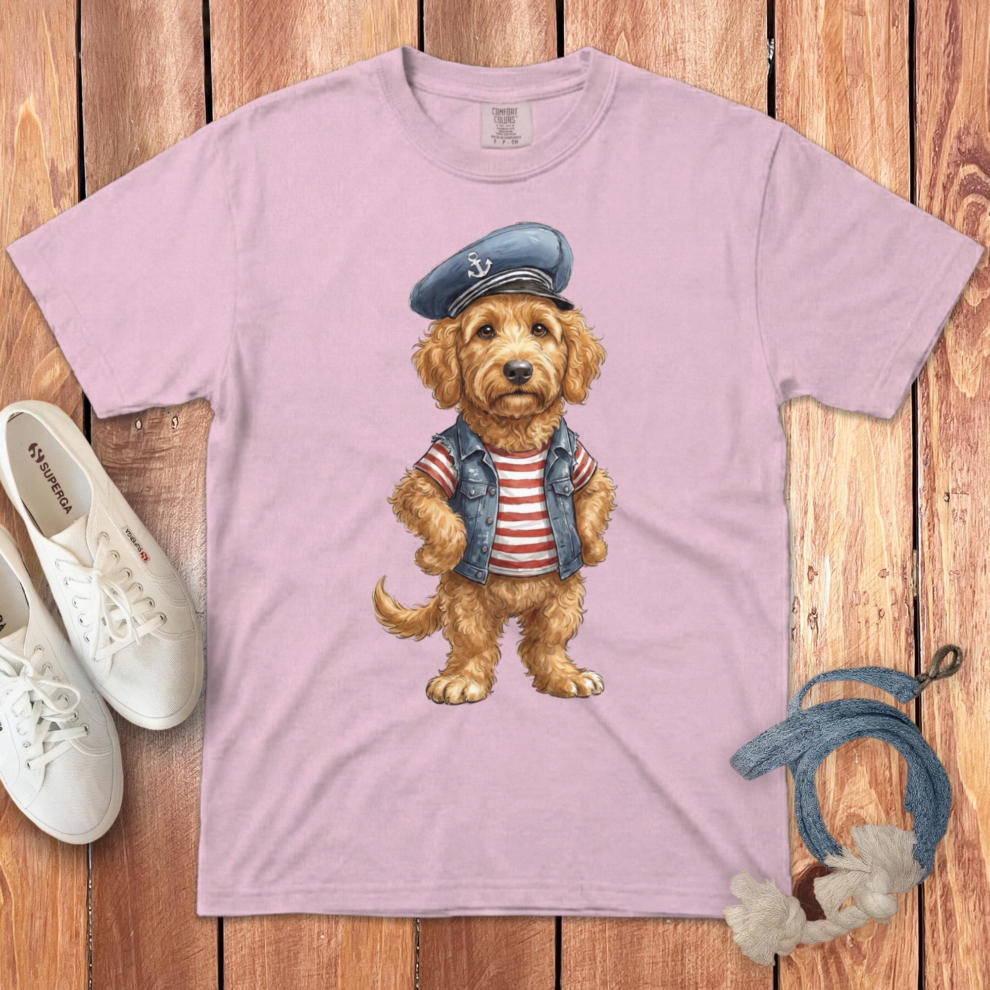 Nautical Apricot Doodle Signature T-Shirt in Blossom / S by Puppy Jo