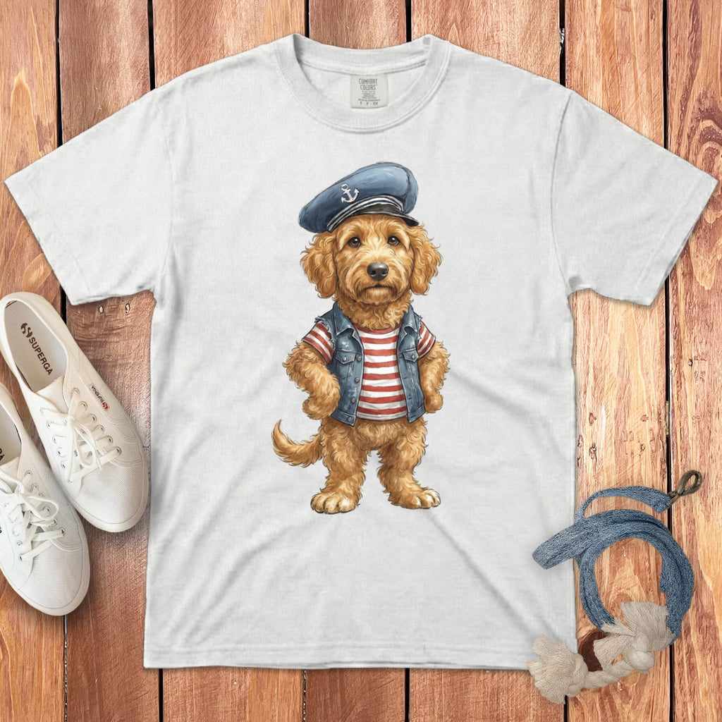 Nautical Apricot Doodle Signature T-Shirt in White / S by Puppy Jo