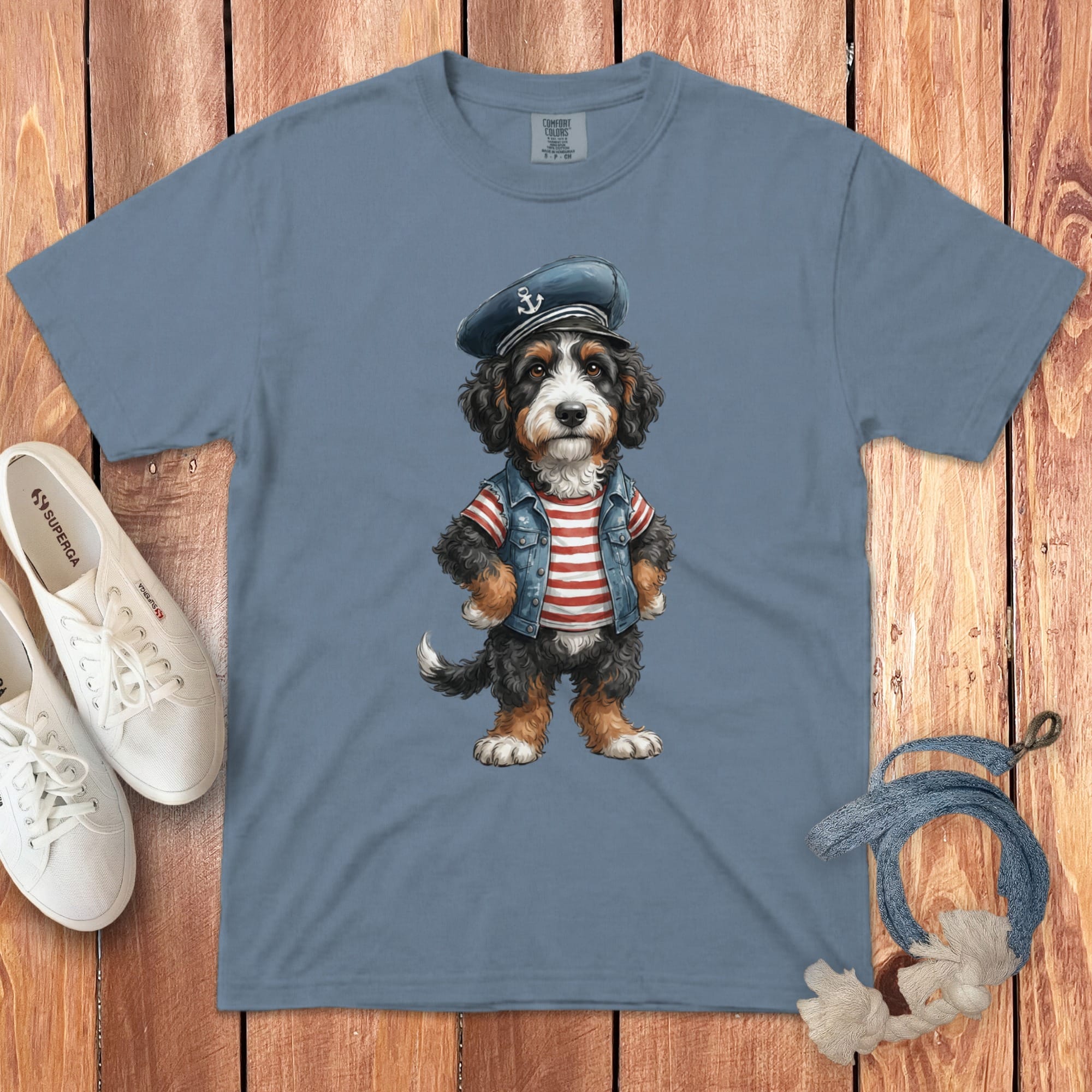 Nautical Bernedoodle Signature T-Shirt in Blue Jean / S by Puppy Jo