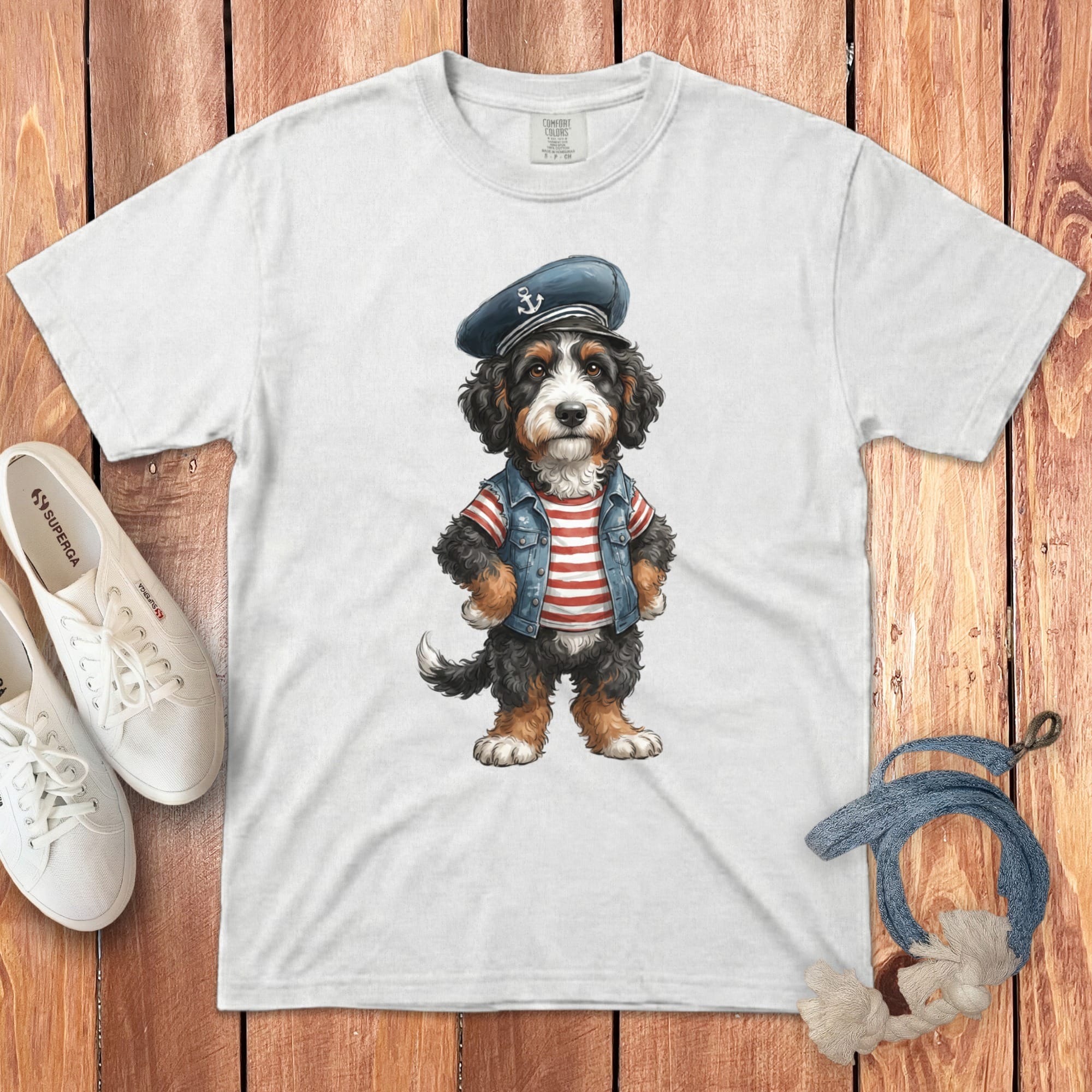 Nautical Bernedoodle Signature T-Shirt in White / S by Puppy Jo