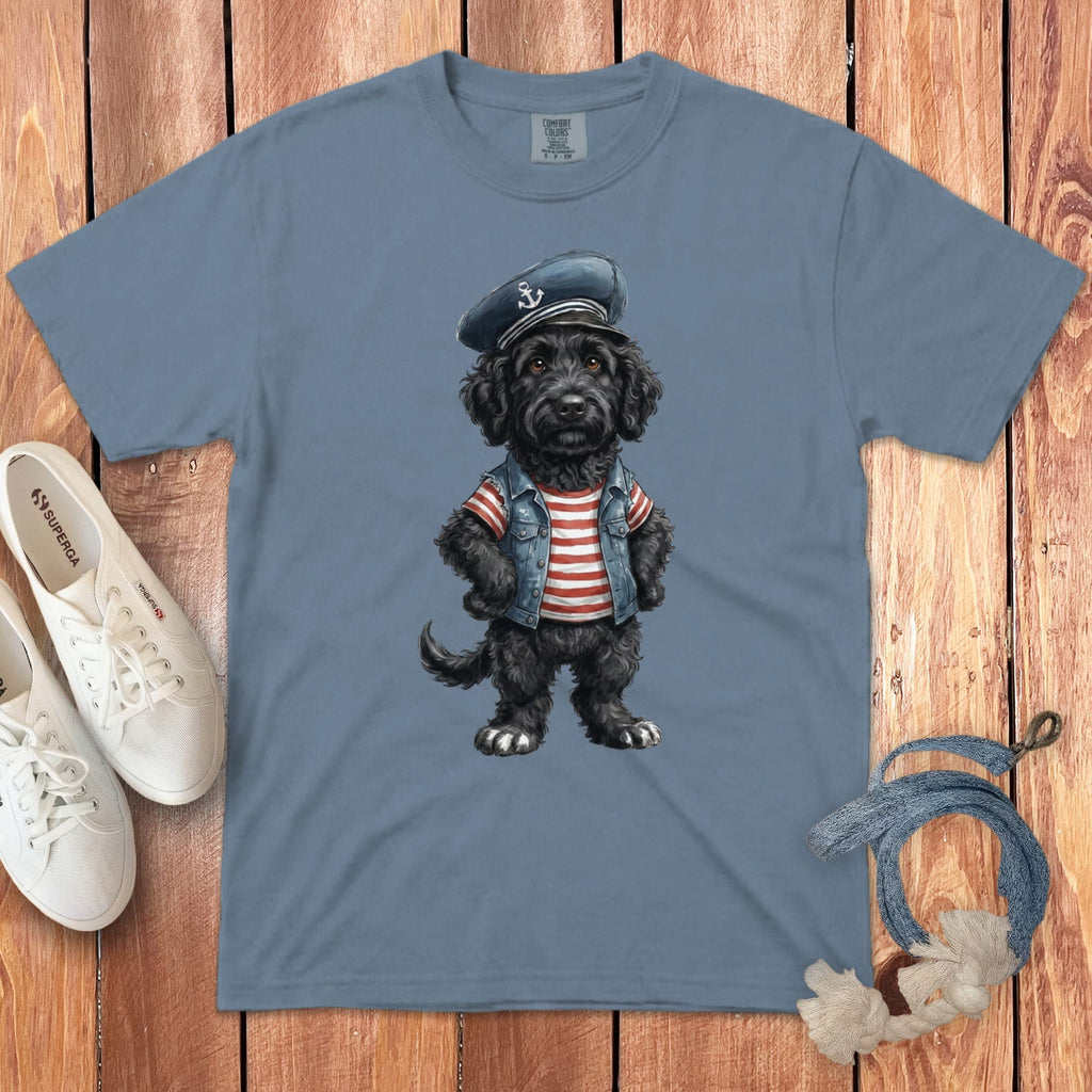 Nautical Black Doodle Signature T-Shirt in Blue Jean / S by Puppy Jo
