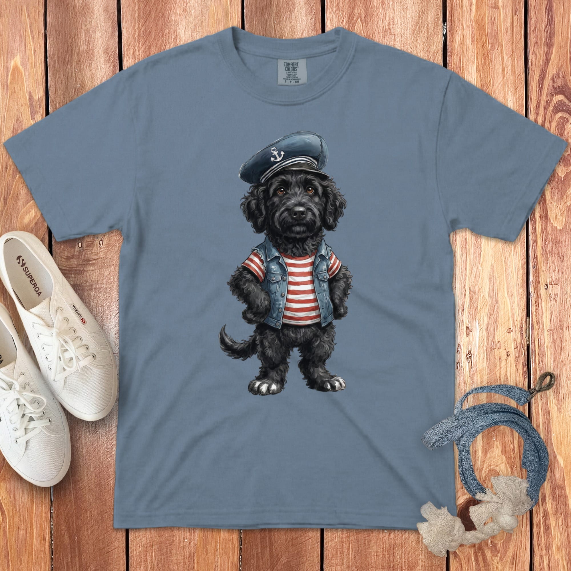 Nautical Black Doodle Signature T-Shirt in Blue Jean / S by Puppy Jo