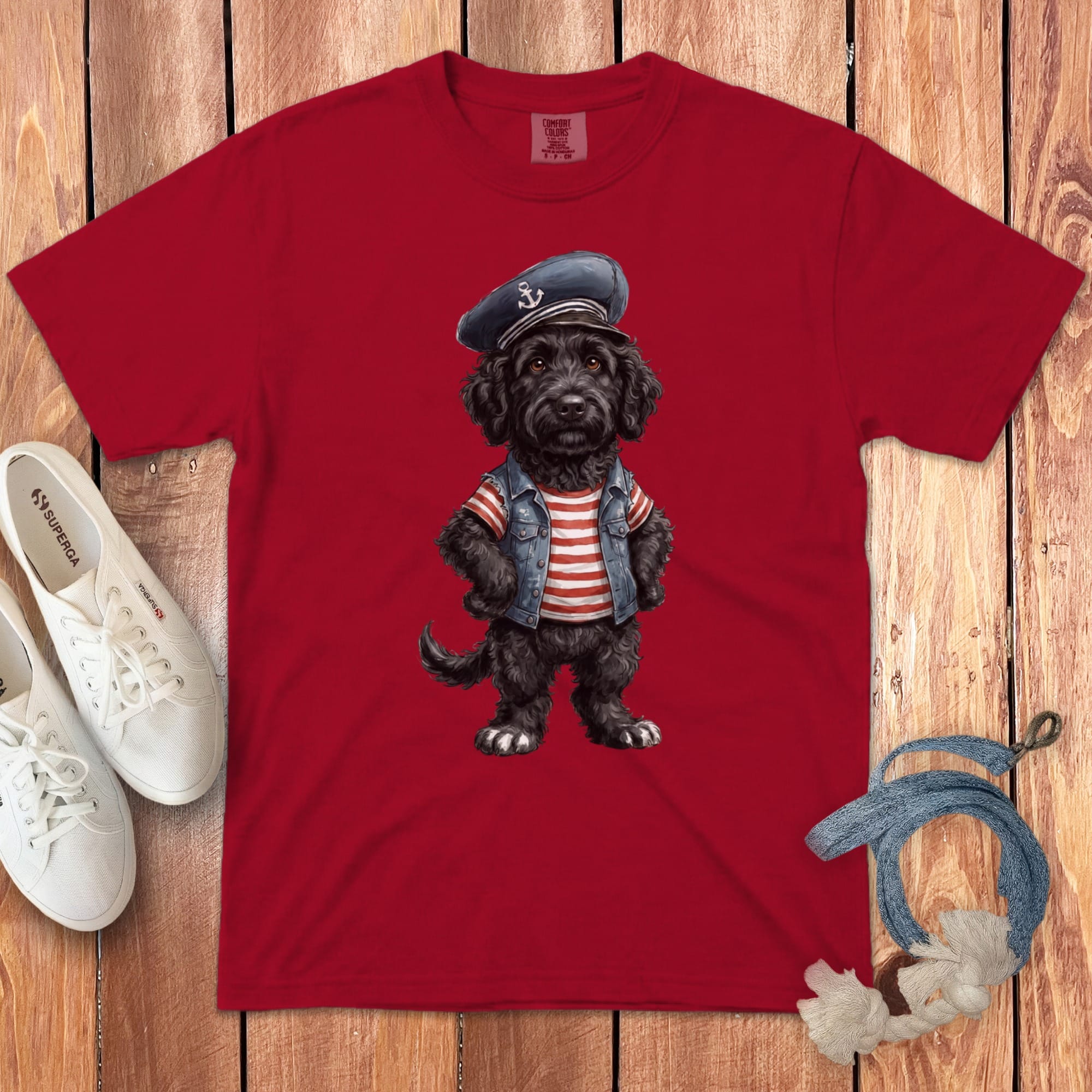 Nautical Black Doodle Signature T-Shirt in Red / S by Puppy Jo