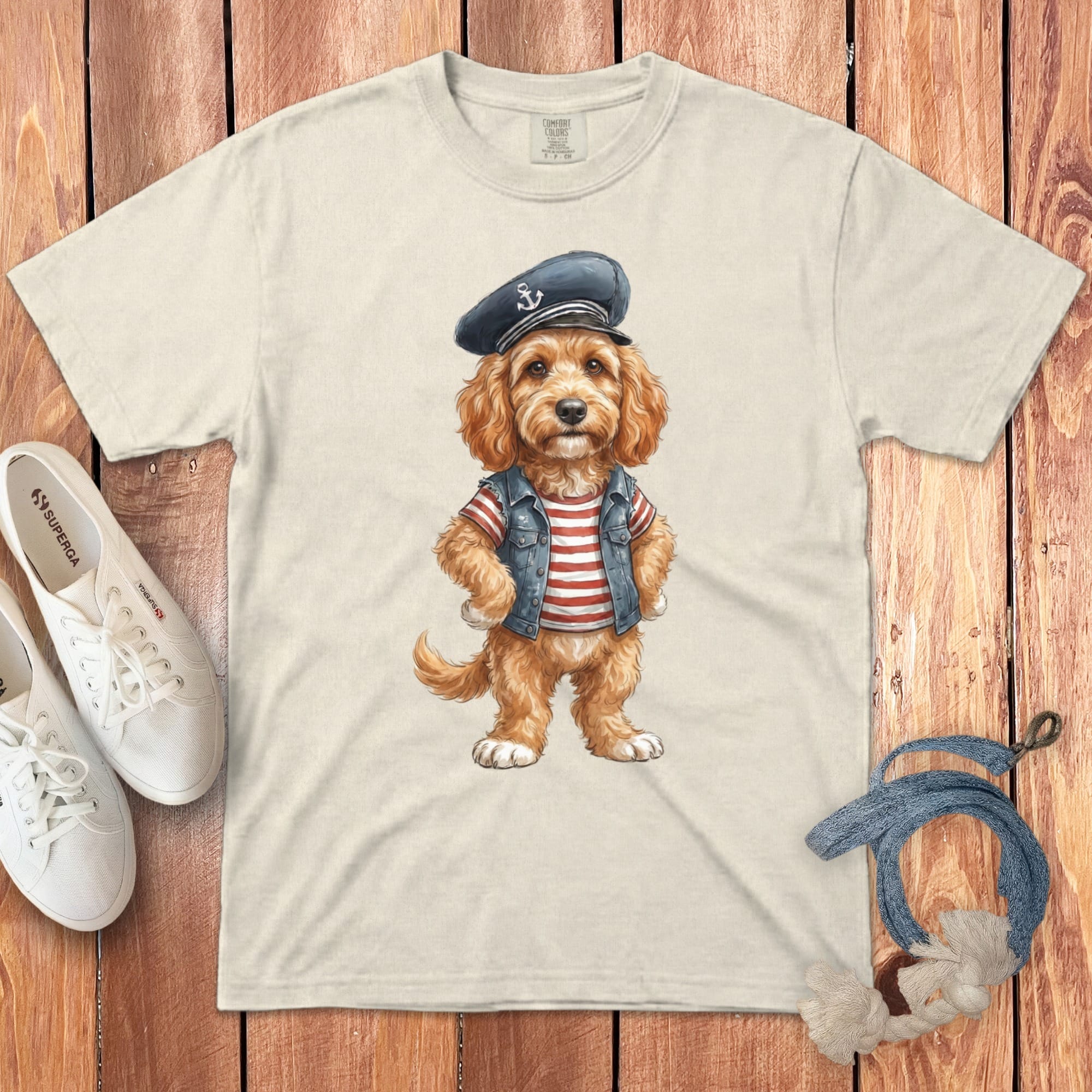 Nautical Cavapoo Signature T-Shirt in Ivory / S by Puppy Jo