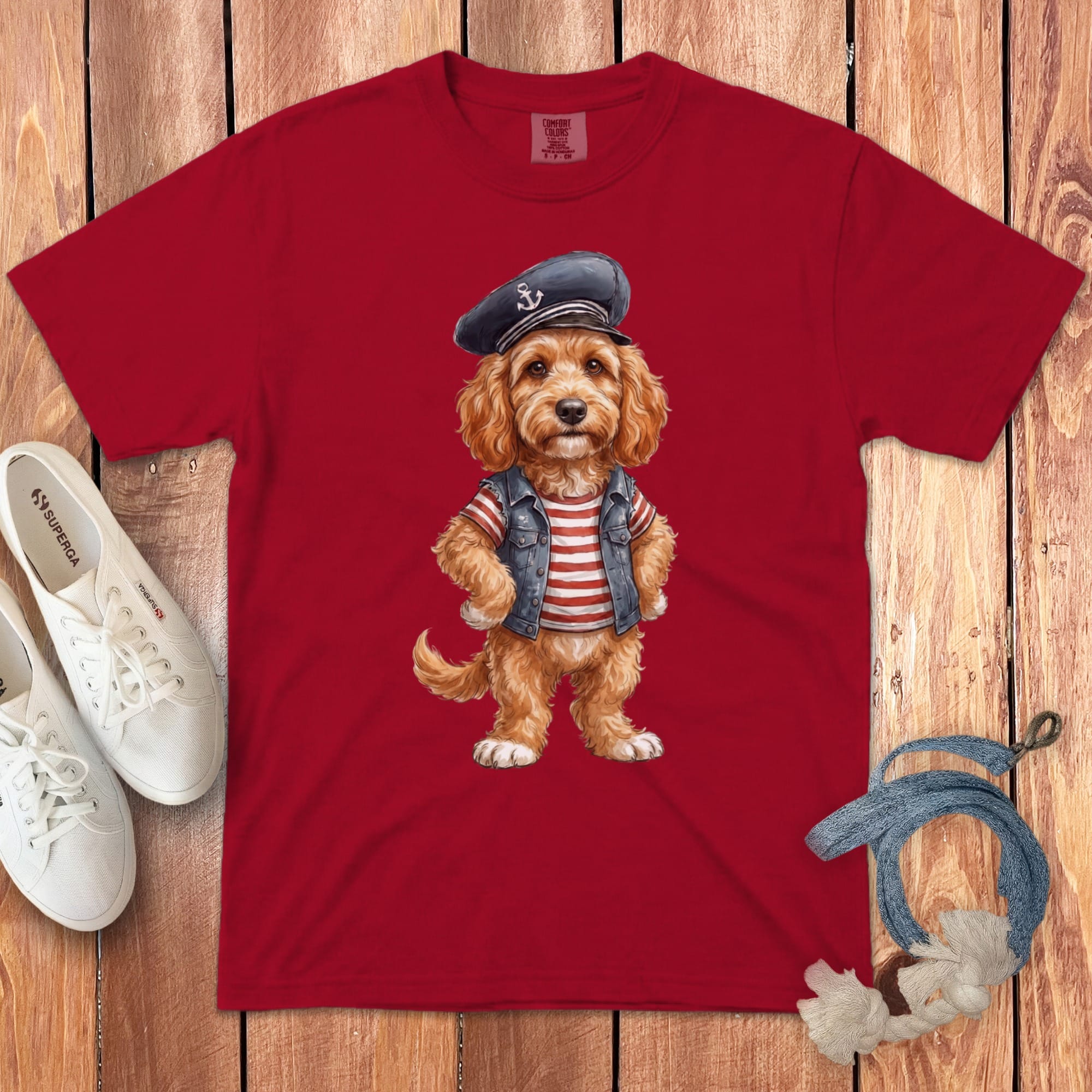 Nautical Cavapoo Signature T-Shirt in Red / S by Puppy Jo