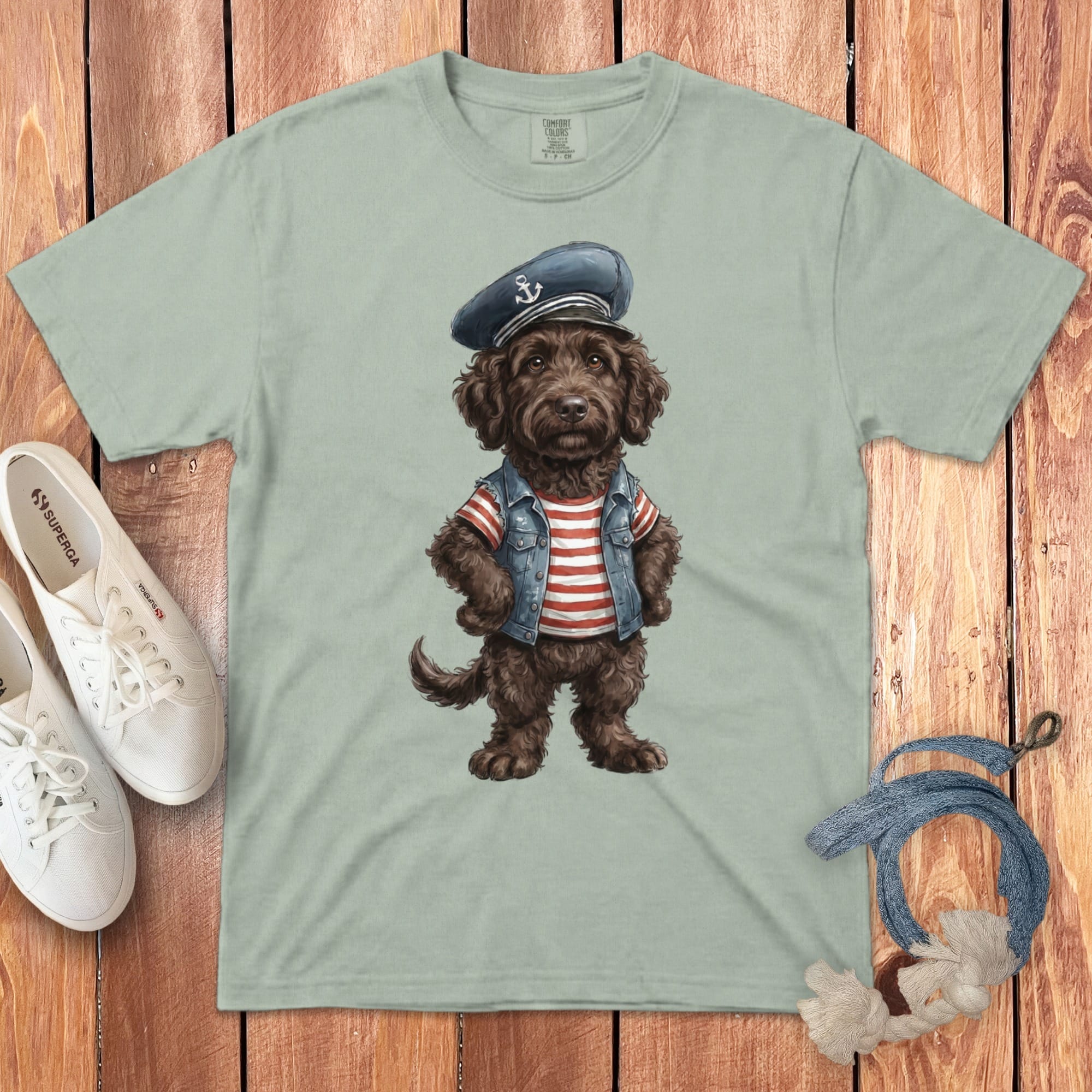 Nautical Chocolate Doodle Signature T-Shirt in Bay / S by Puppy Jo