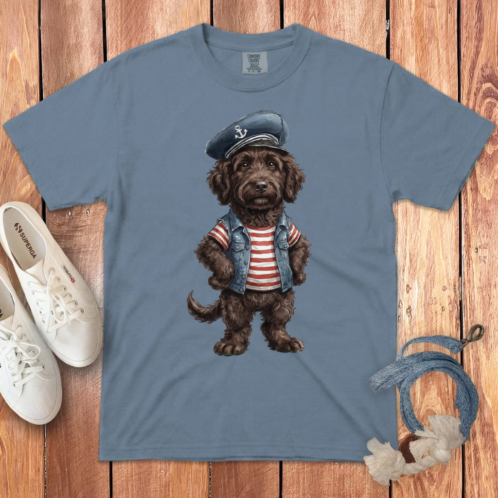 Nautical Chocolate Doodle Signature T-Shirt in Blue Jean / S by Puppy Jo