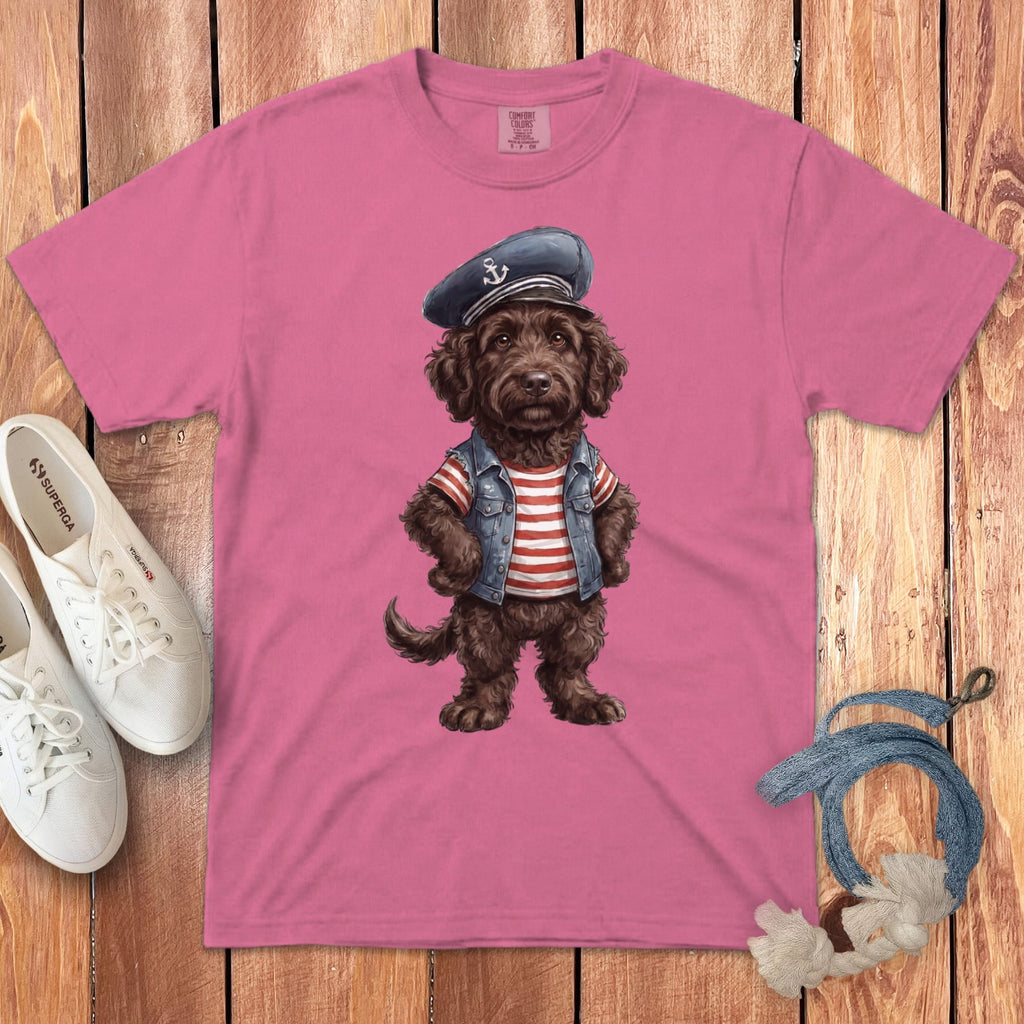 Nautical Chocolate Doodle Signature T-Shirt in Crunchberry / S by Puppy Jo