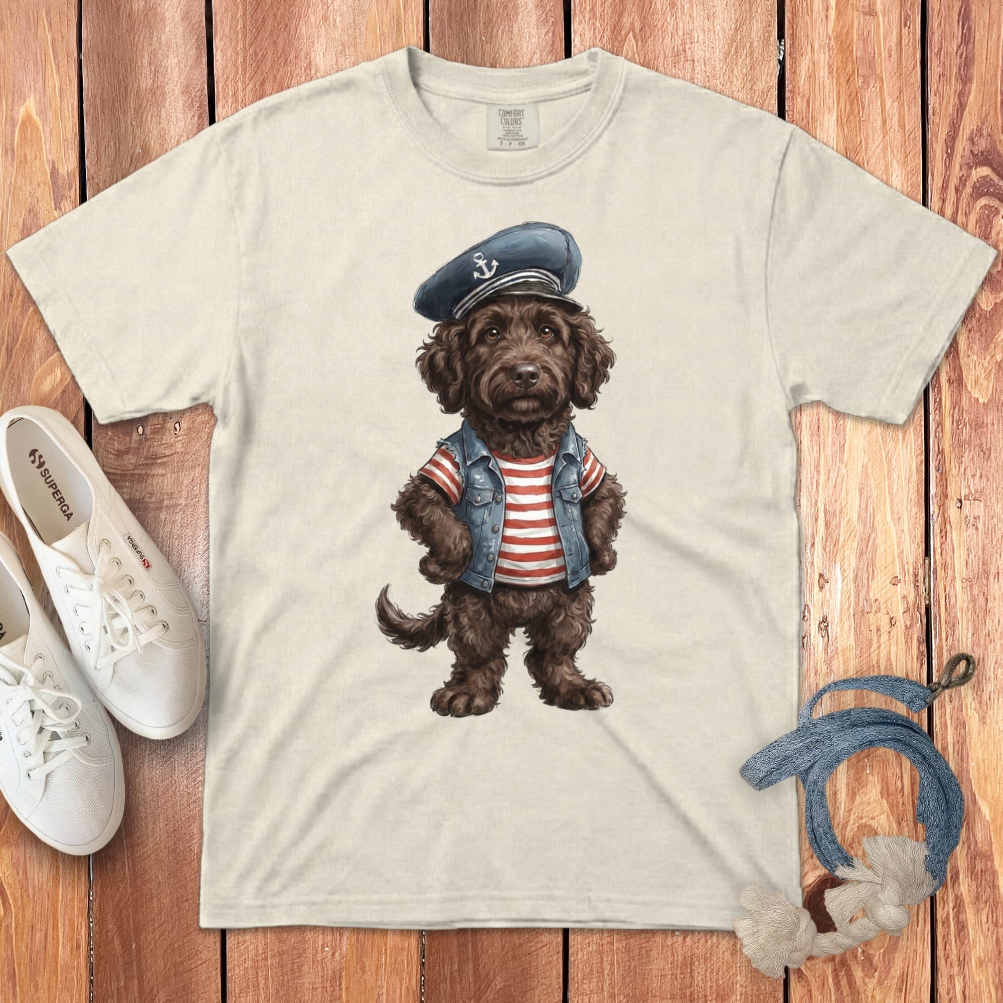 Nautical Chocolate Doodle Signature T-Shirt in Ivory / S by Puppy Jo