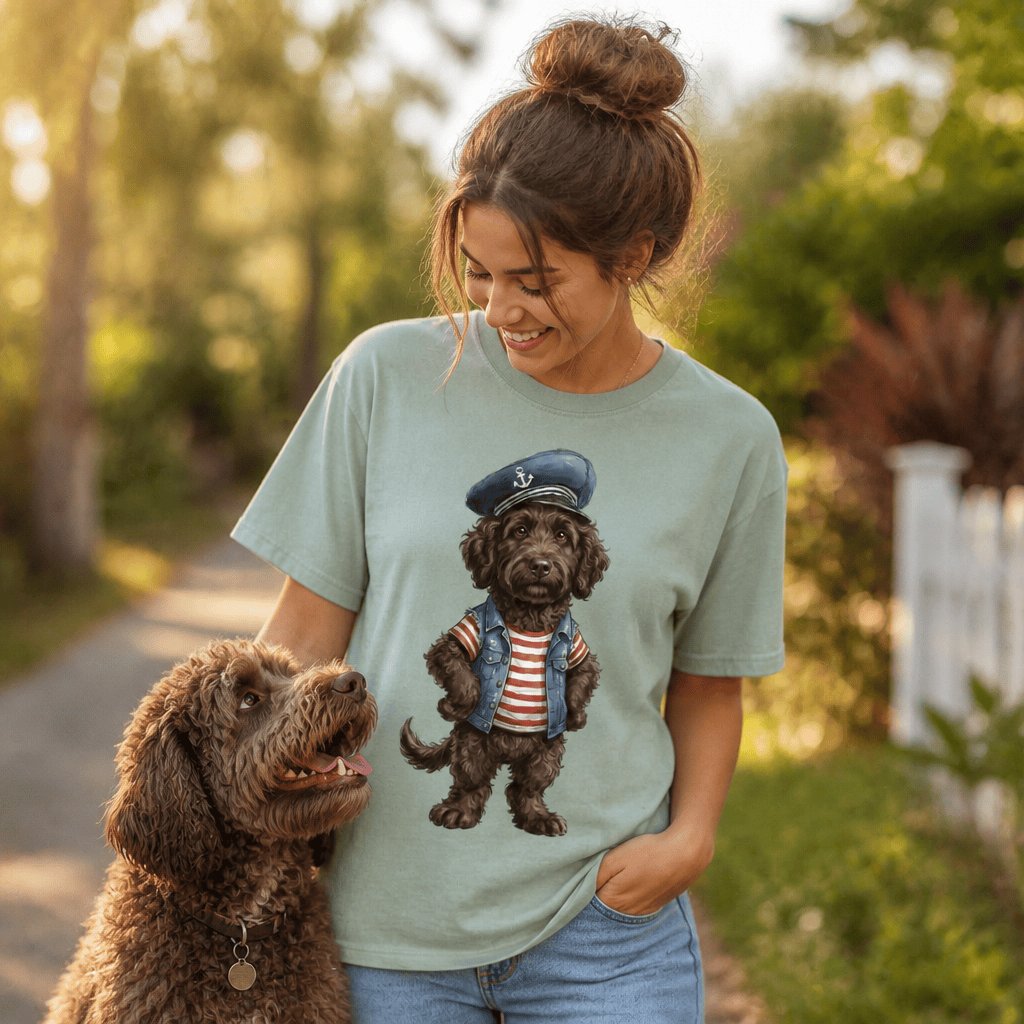 Nautical Chocolate Doodle Signature T-Shirt in by Puppy Jo
