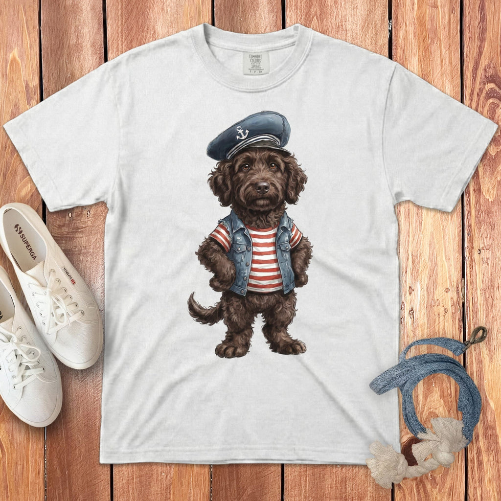 Nautical Chocolate Doodle Signature T-Shirt in White / S by Puppy Jo
