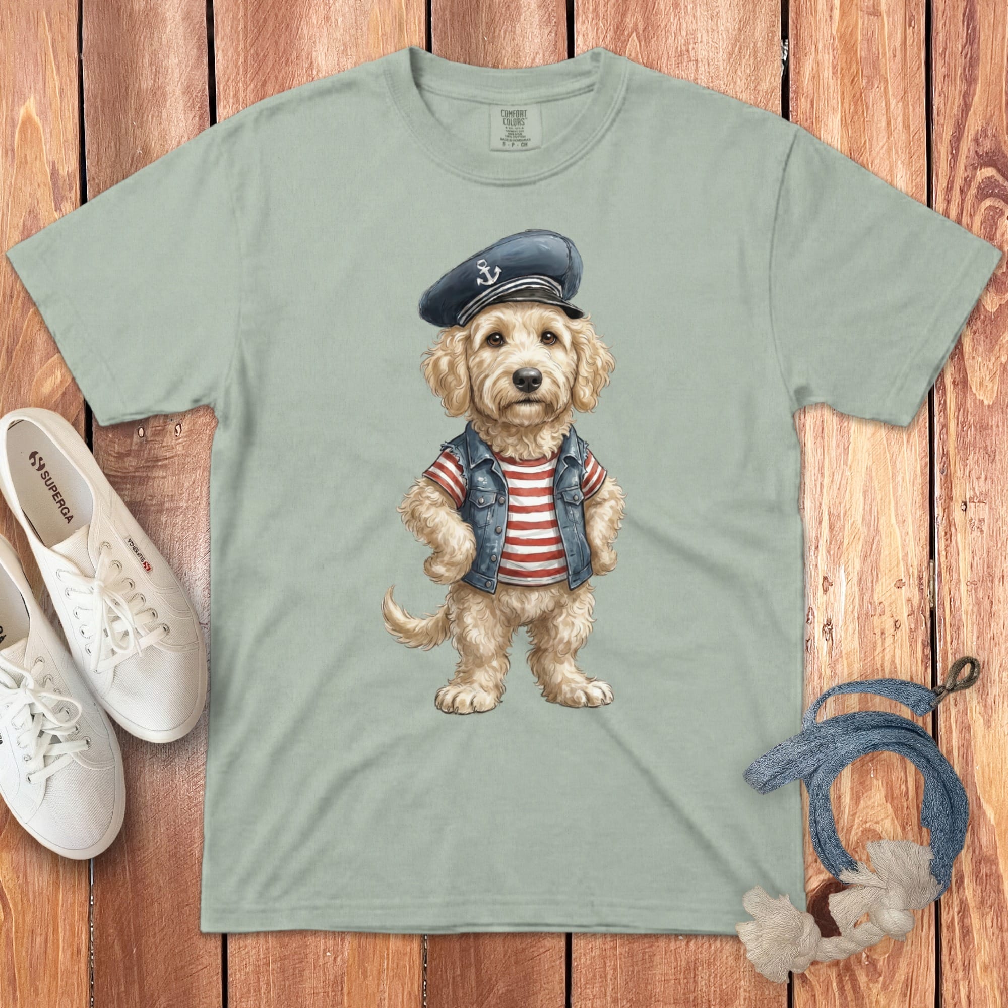 Nautical Cream Doodle Signature T-Shirt in Bay / S by Puppy Jo