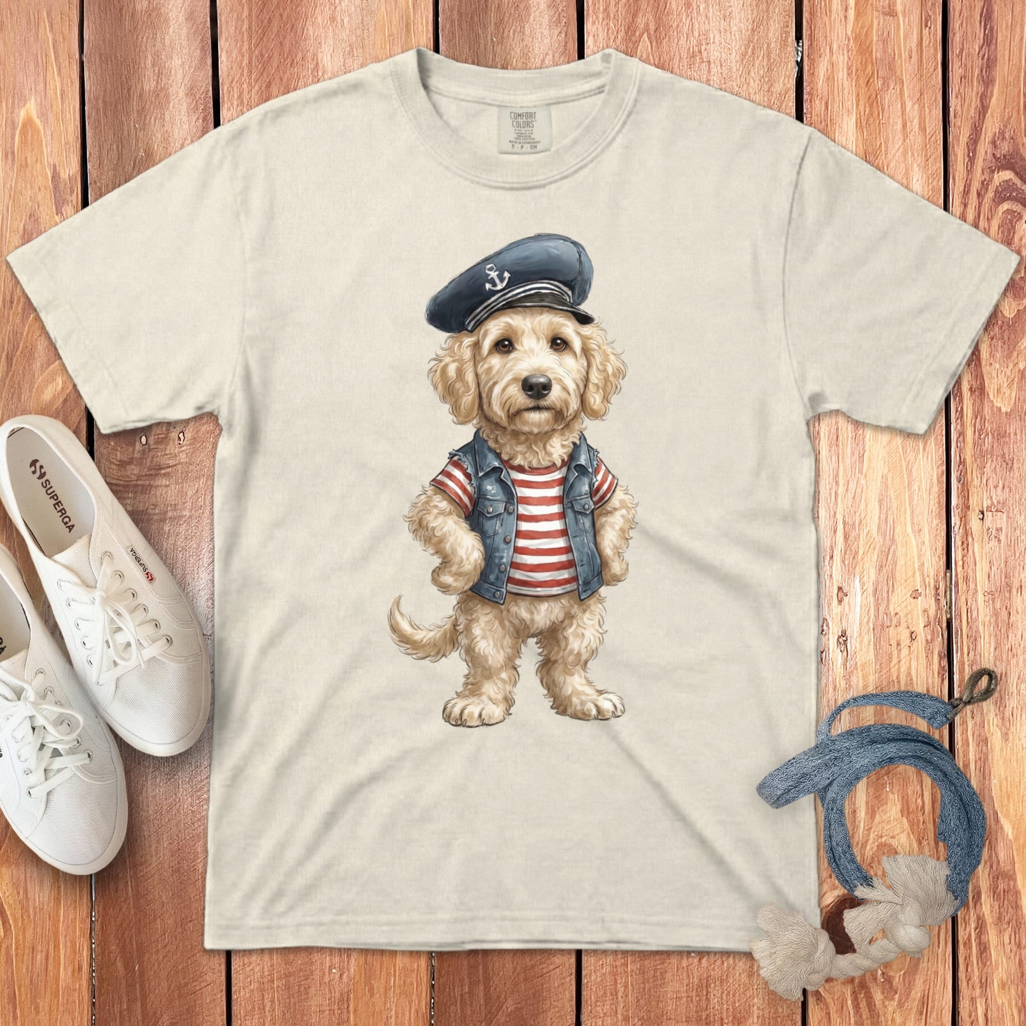 Nautical Cream Doodle Signature T-Shirt in Ivory / S by Puppy Jo