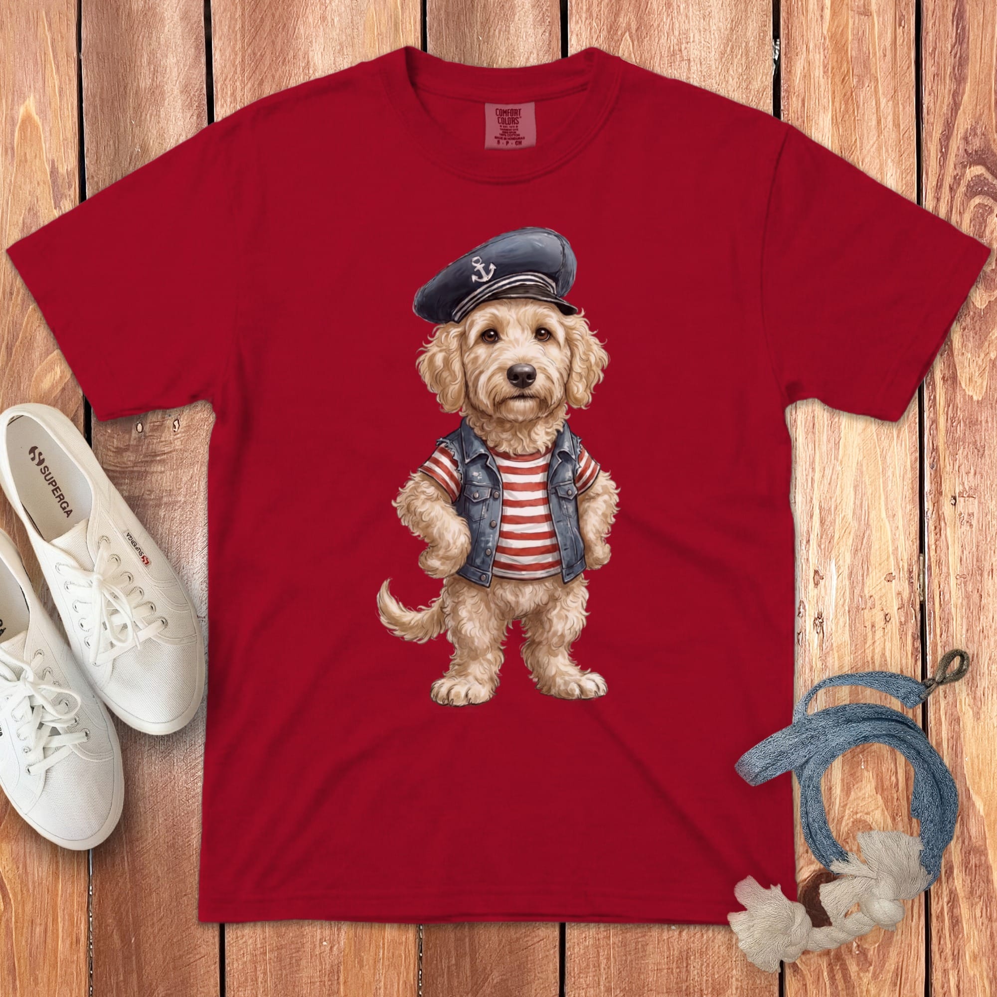 Nautical Cream Doodle Signature T-Shirt in Red / S by Puppy Jo