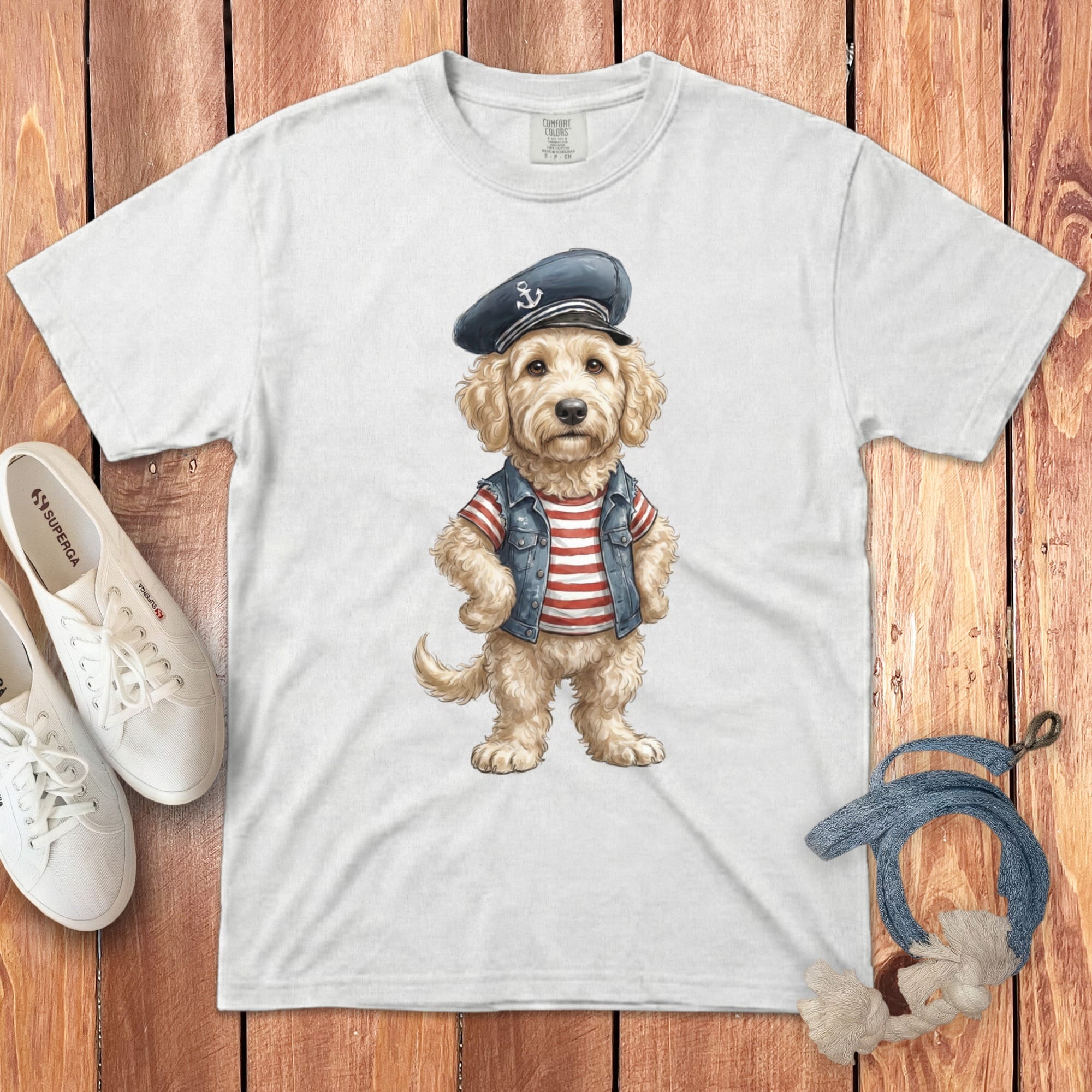 Nautical Cream Doodle Signature T-Shirt in White / S by Puppy Jo