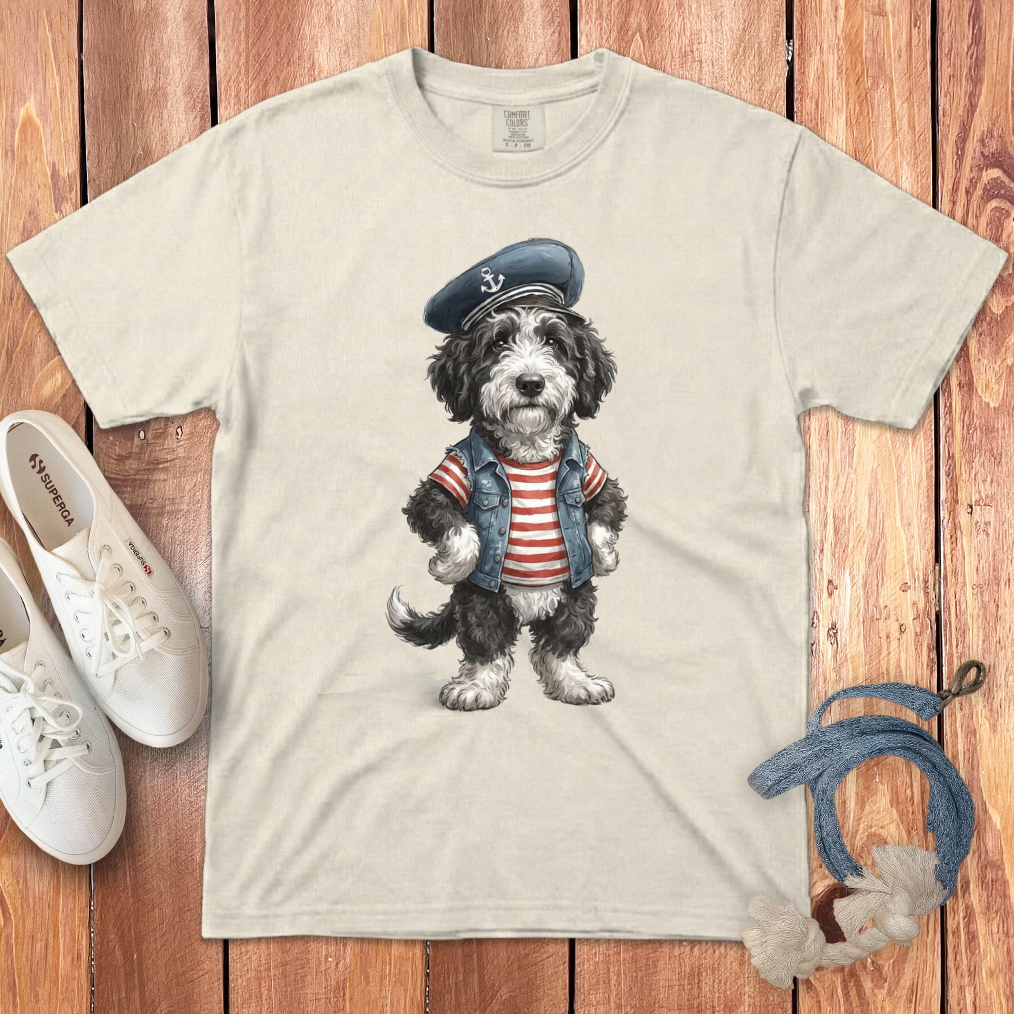 Nautical Sheepadoodle Signature T-Shirt in Ivory / S by Puppy Jo