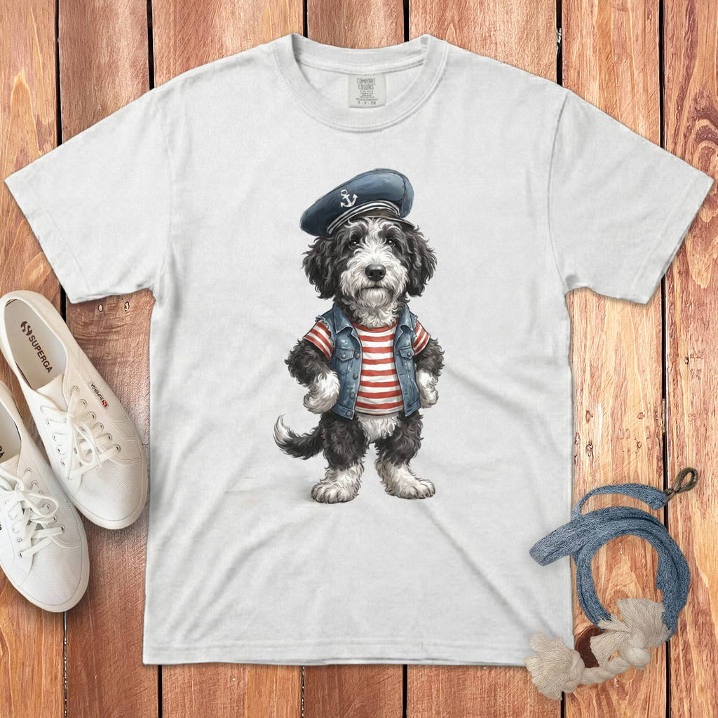 Nautical Sheepadoodle Signature T-Shirt in White / S by Puppy Jo