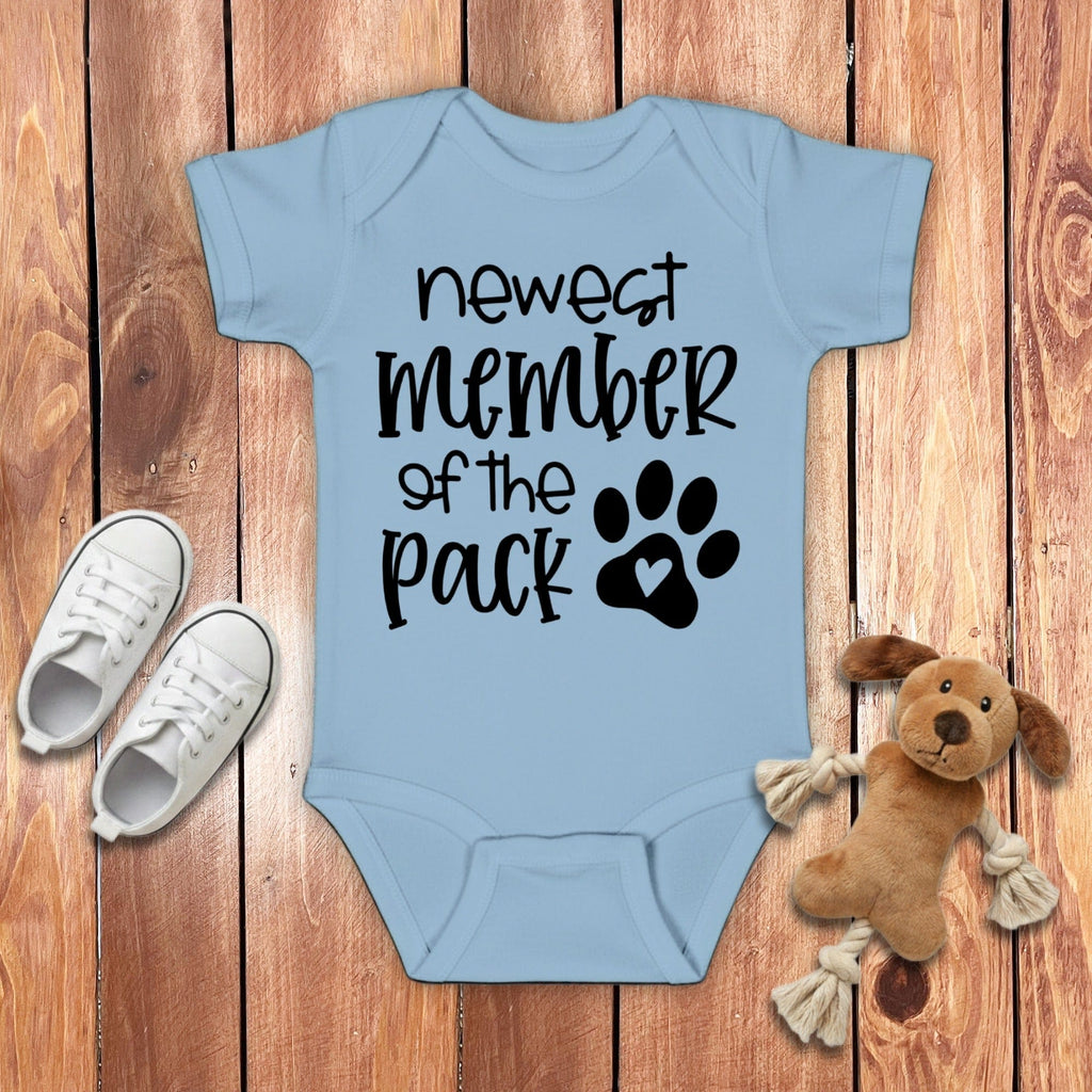 Newest Member Baby Bodysuit in Light Blue / NB (0-3M) by Puppy Jo
