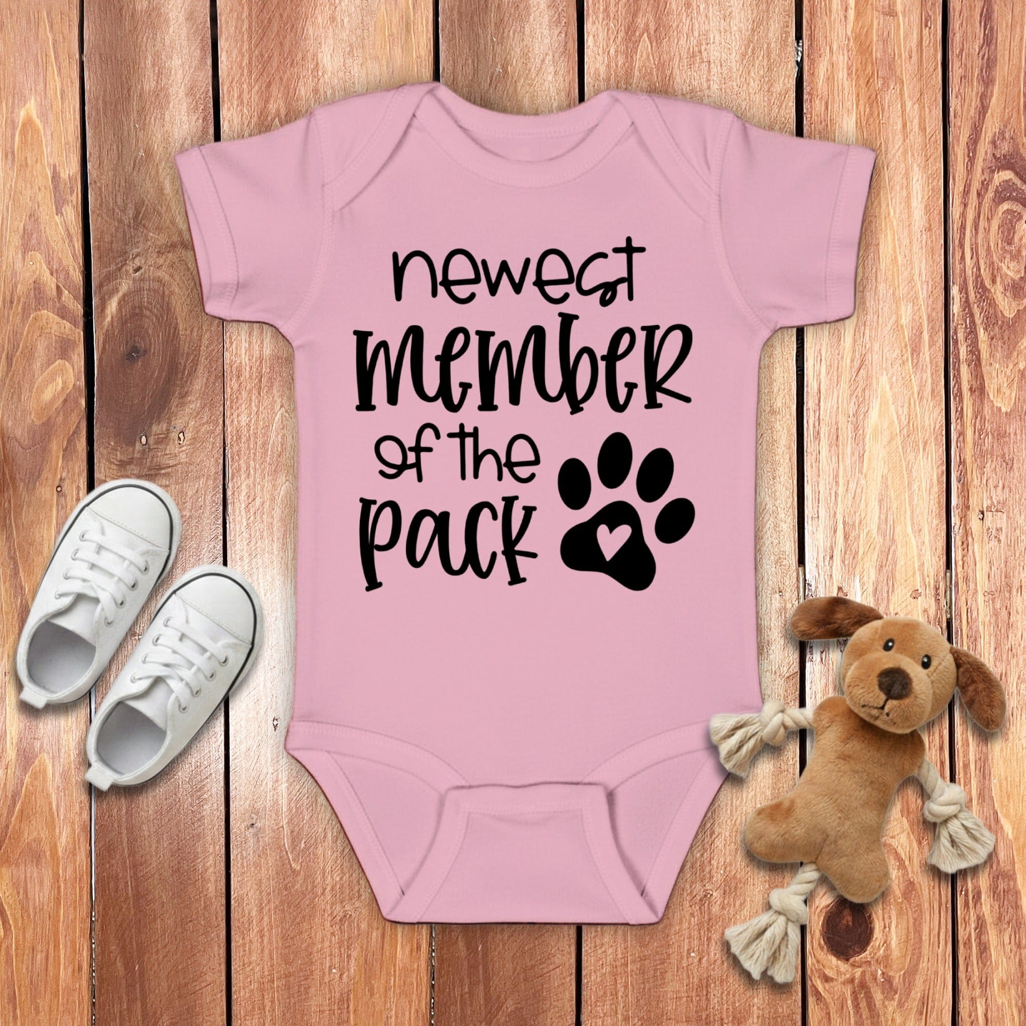 Newest Member Baby Bodysuit in Pink / NB (0-3M) by Puppy Jo