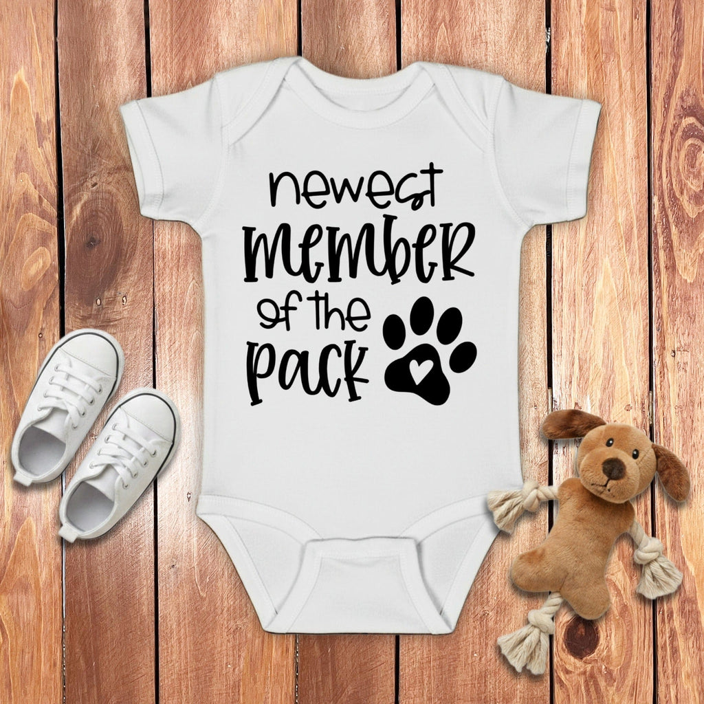 Newest Member Baby Bodysuit in White / NB (0-3M) by Puppy Jo