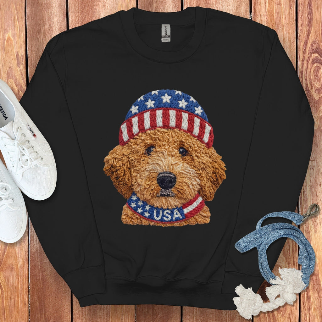Patriotic Apricot Doodle Sweatshirt in Black / S by Puppy Jo