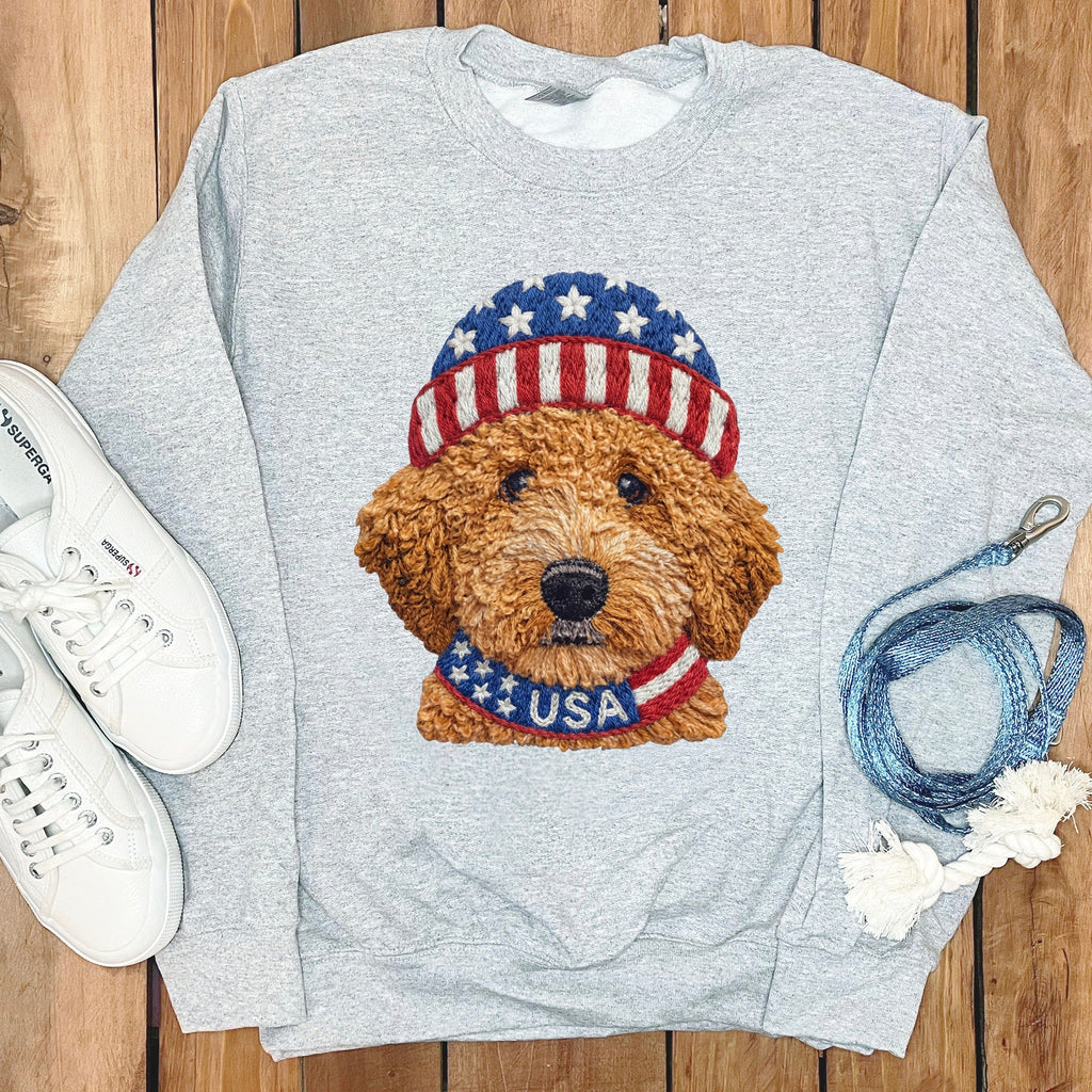 Patriotic Apricot Doodle Sweatshirt in Sport Grey / S by Puppy Jo