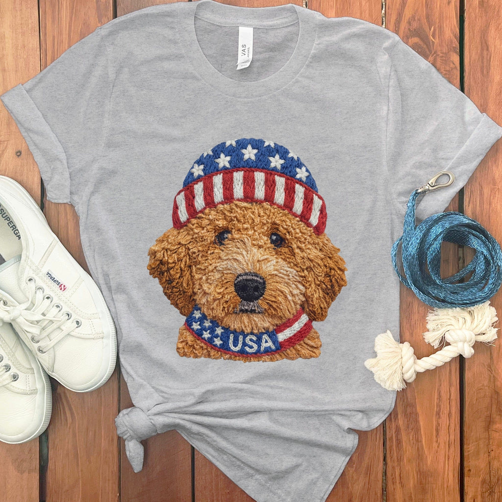 Patriotic Apricot Doodle T-Shirt in Athletic Heather / S by Puppy Jo