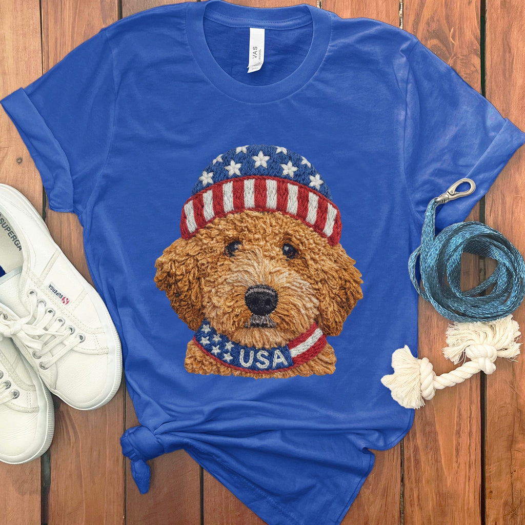 Patriotic Apricot Doodle T-Shirt in True Royal / S by Puppy Jo