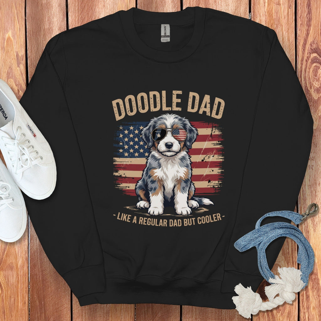 Patriotic Aussiedoodle Dad Sweatshirt in Black / S by Puppy Jo