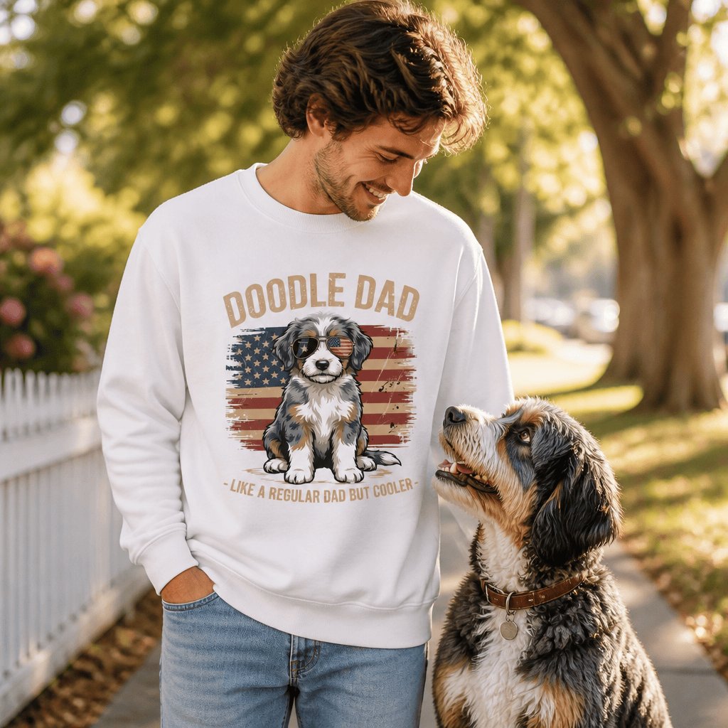 Patriotic Aussiedoodle Dad Sweatshirt in by Puppy Jo