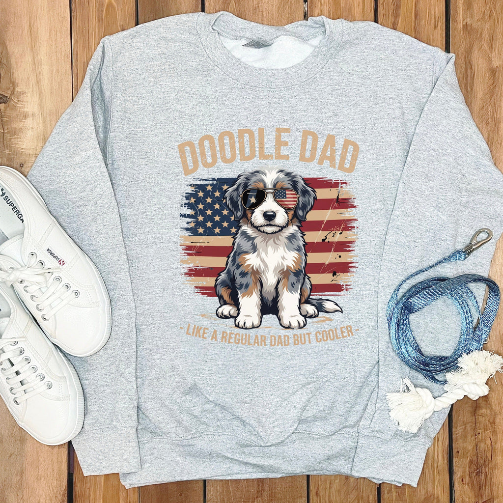 Patriotic Aussiedoodle Dad Sweatshirt in Sport Grey / S by Puppy Jo