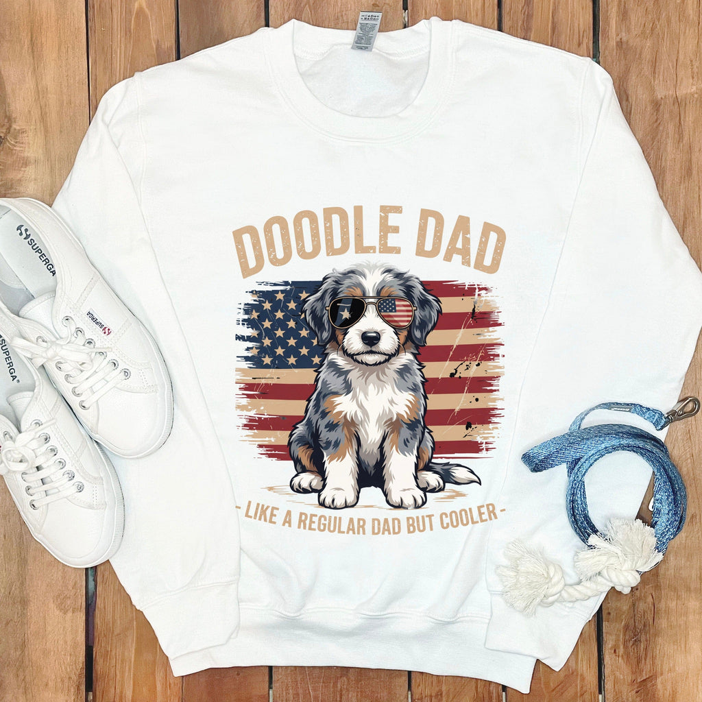 Patriotic Aussiedoodle Dad Sweatshirt in White / S by Puppy Jo