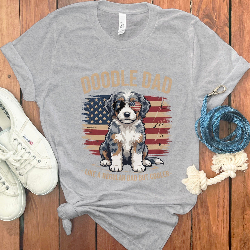 Patriotic Aussiedoodle Dad T-Shirt in Athletic Heather / S by Puppy Jo