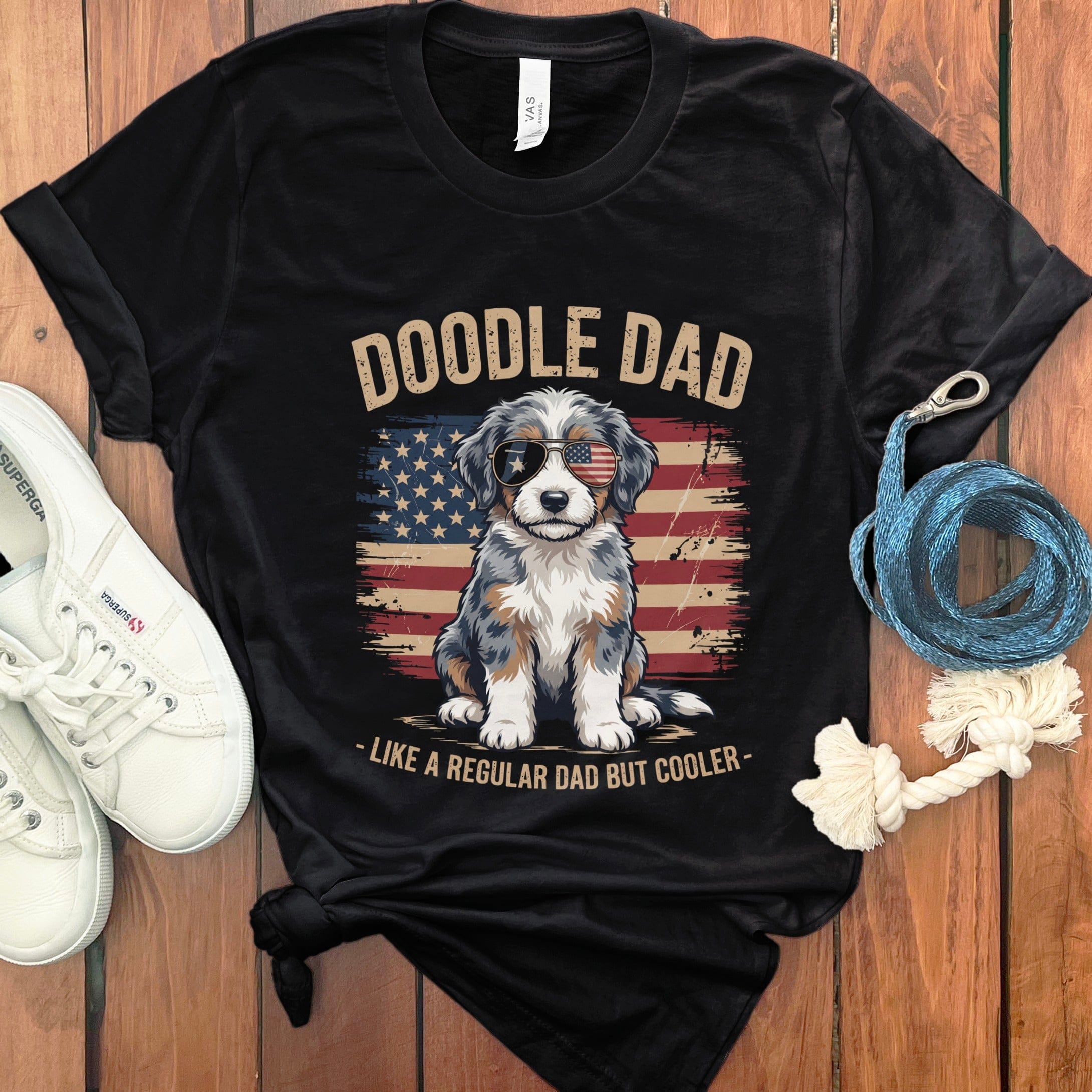 Patriotic Aussiedoodle Dad T-Shirt in Black / S by Puppy Jo