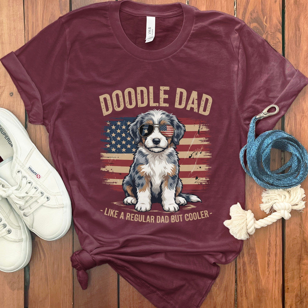 Patriotic Aussiedoodle Dad T-Shirt in Maroon / S by Puppy Jo