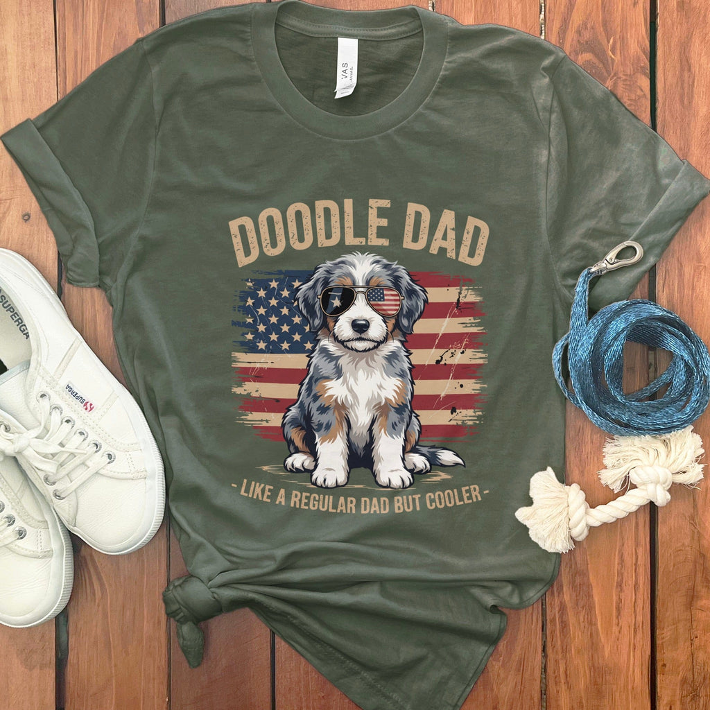 Patriotic Aussiedoodle Dad T-Shirt in Military Green / S by Puppy Jo