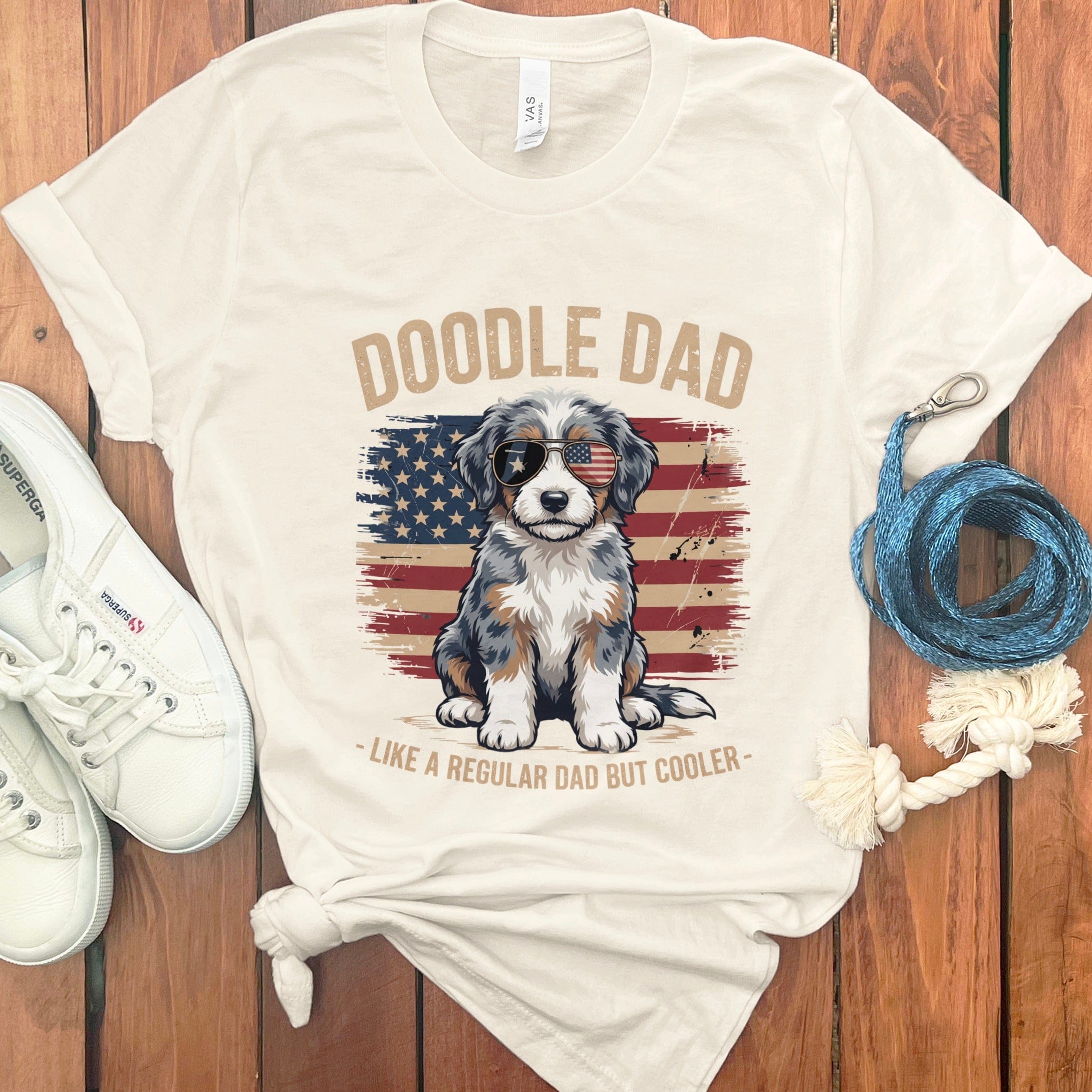 Patriotic Aussiedoodle Dad T-Shirt in Natural / S by Puppy Jo