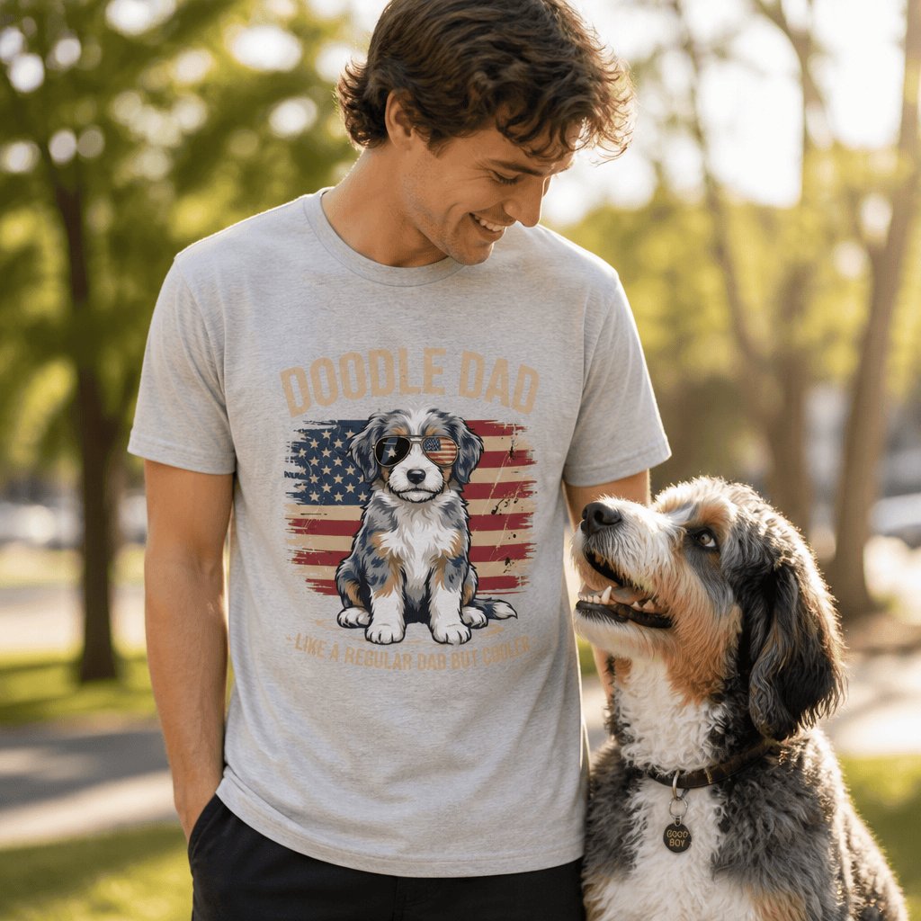 Patriotic Aussiedoodle Dad T-Shirt in by Puppy Jo