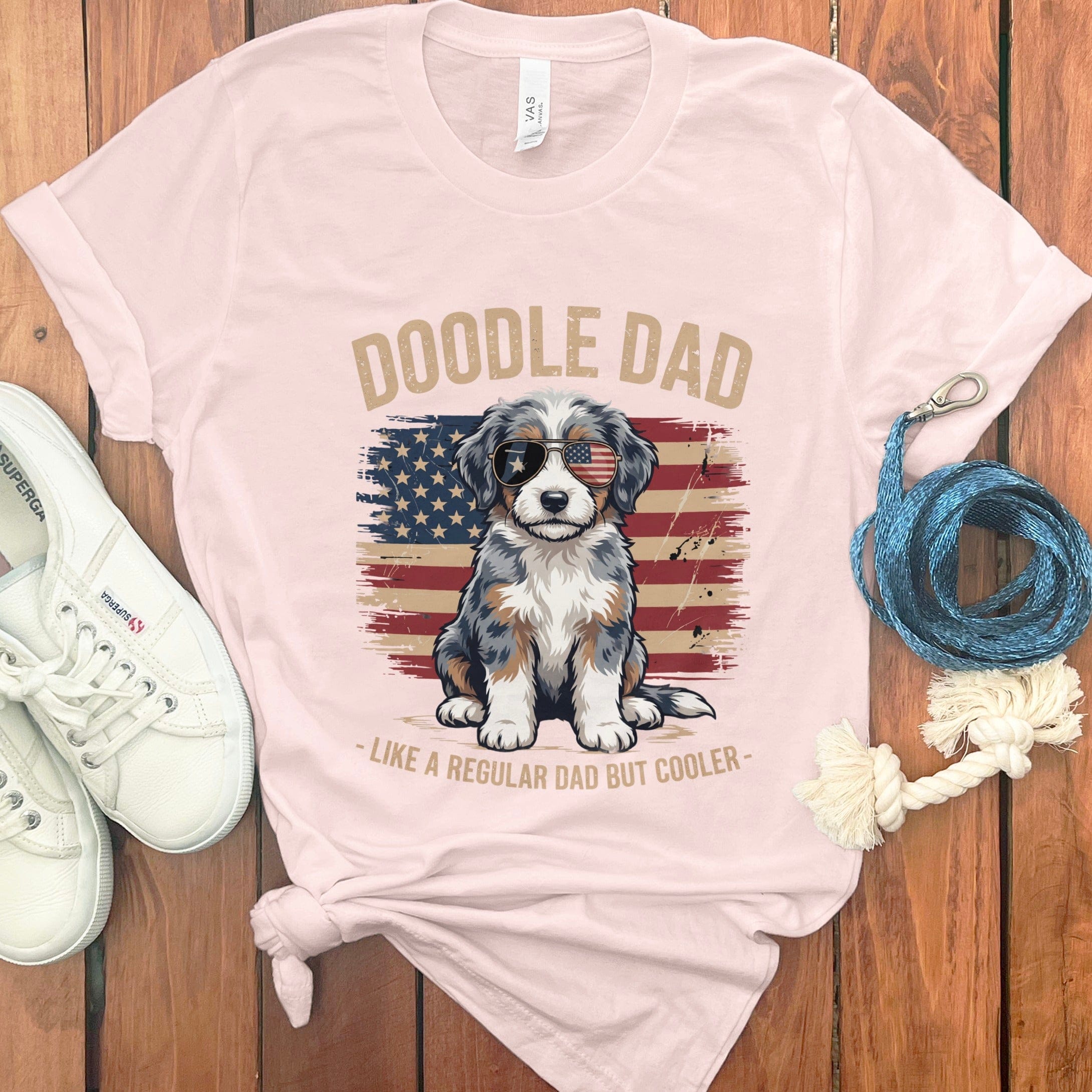 Patriotic Aussiedoodle Dad T-Shirt in Soft Pink / S by Puppy Jo