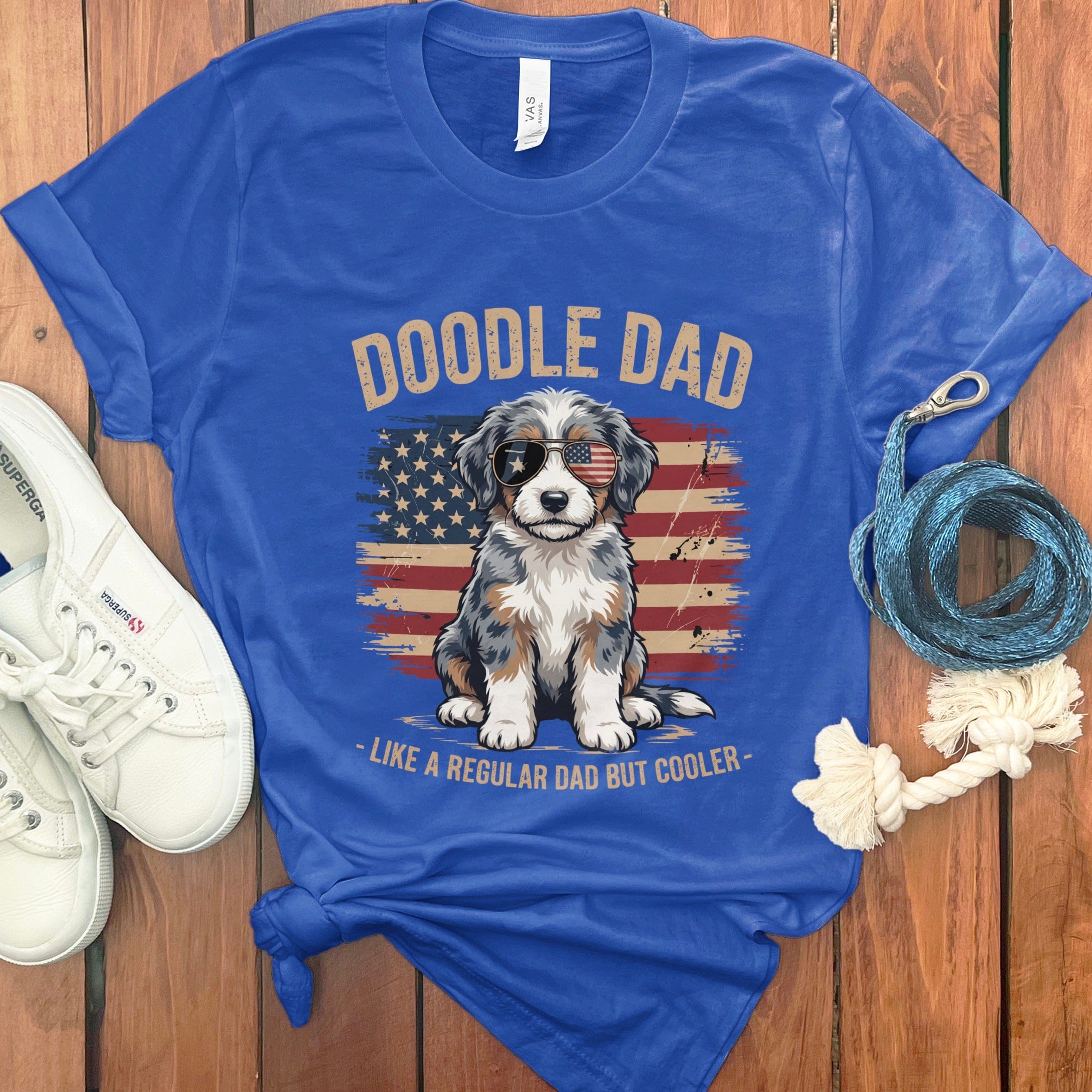 Patriotic Aussiedoodle Dad T-Shirt in True Royal / S by Puppy Jo