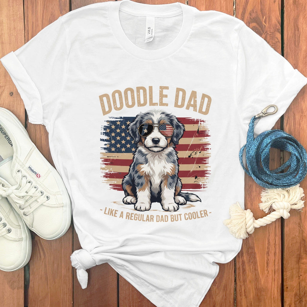 Patriotic Aussiedoodle Dad T-Shirt in White / S by Puppy Jo