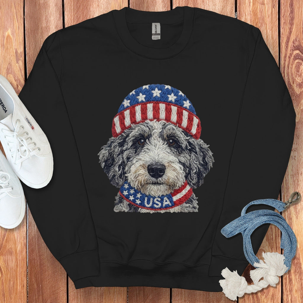 Patriotic Aussiedoodle Sweatshirt in Black / S by Puppy Jo