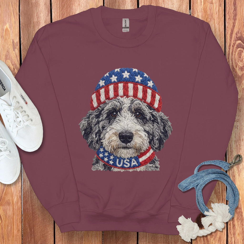 Patriotic Aussiedoodle Sweatshirt in Maroon / S by Puppy Jo