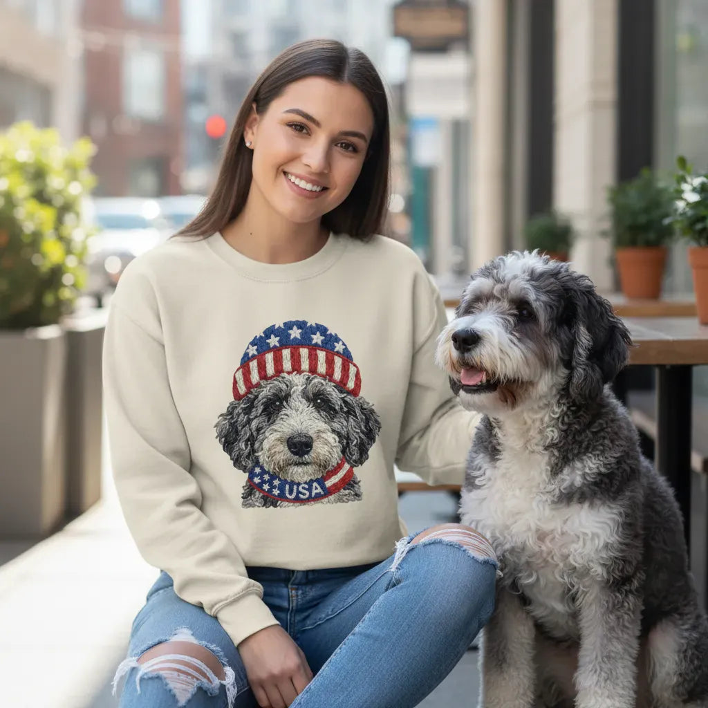 Patriotic Aussiedoodle Sweatshirt in by Puppy Jo
