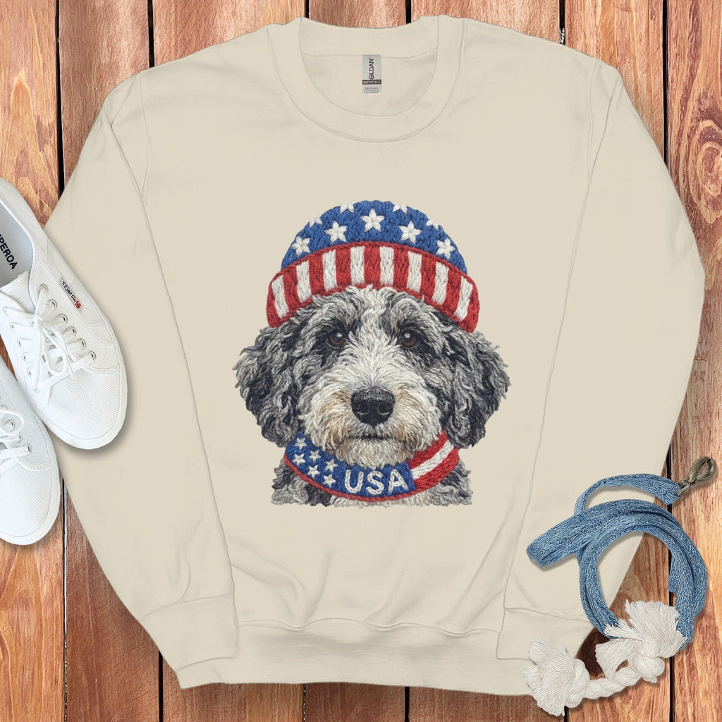 Patriotic Aussiedoodle Sweatshirt in Sand / S by Puppy Jo