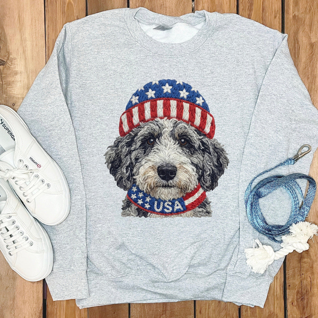 Patriotic Aussiedoodle Sweatshirt in Sport Grey / S by Puppy Jo